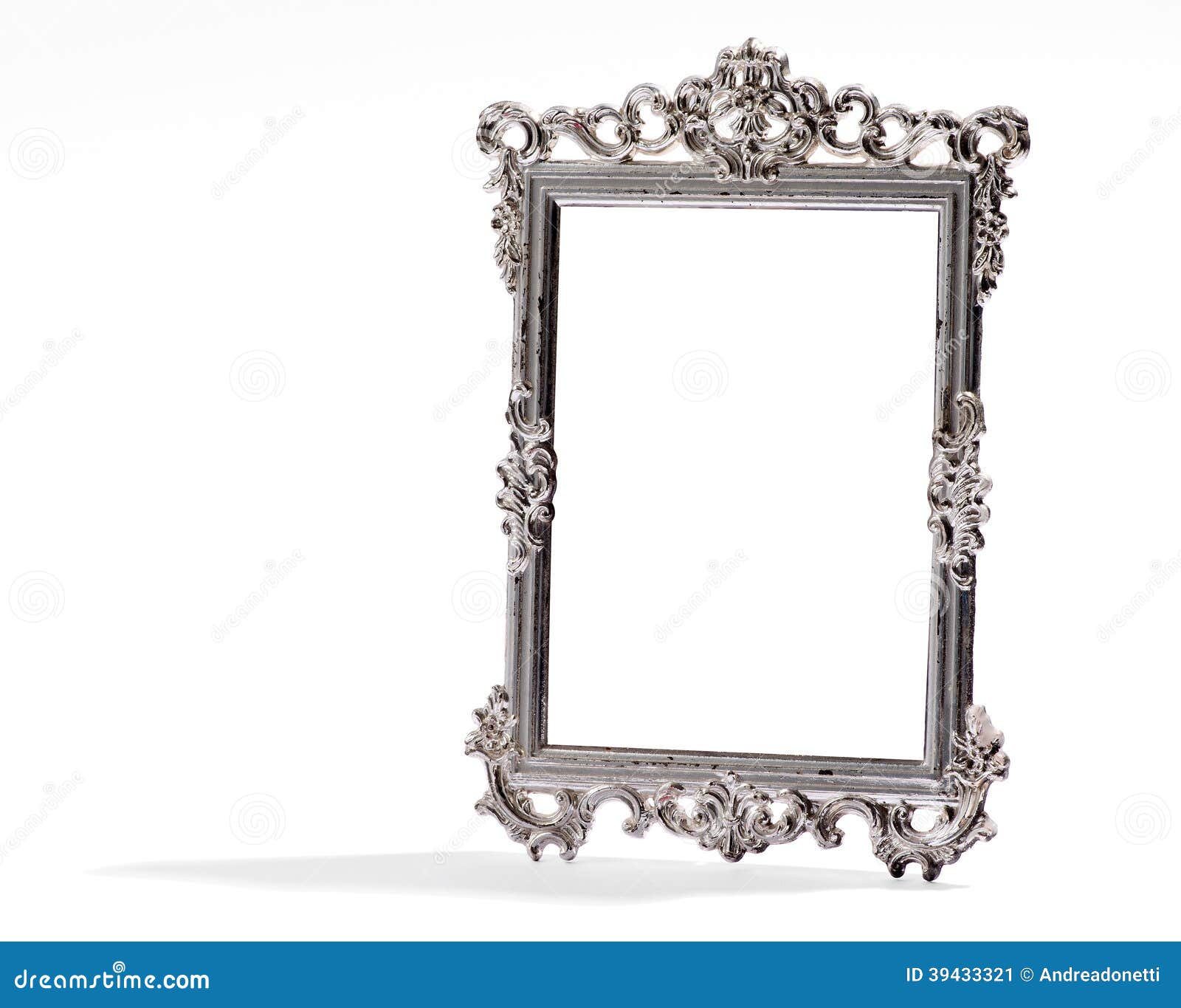 Empty Vintage Decorative Silver Frame, on White Stock Image Image of