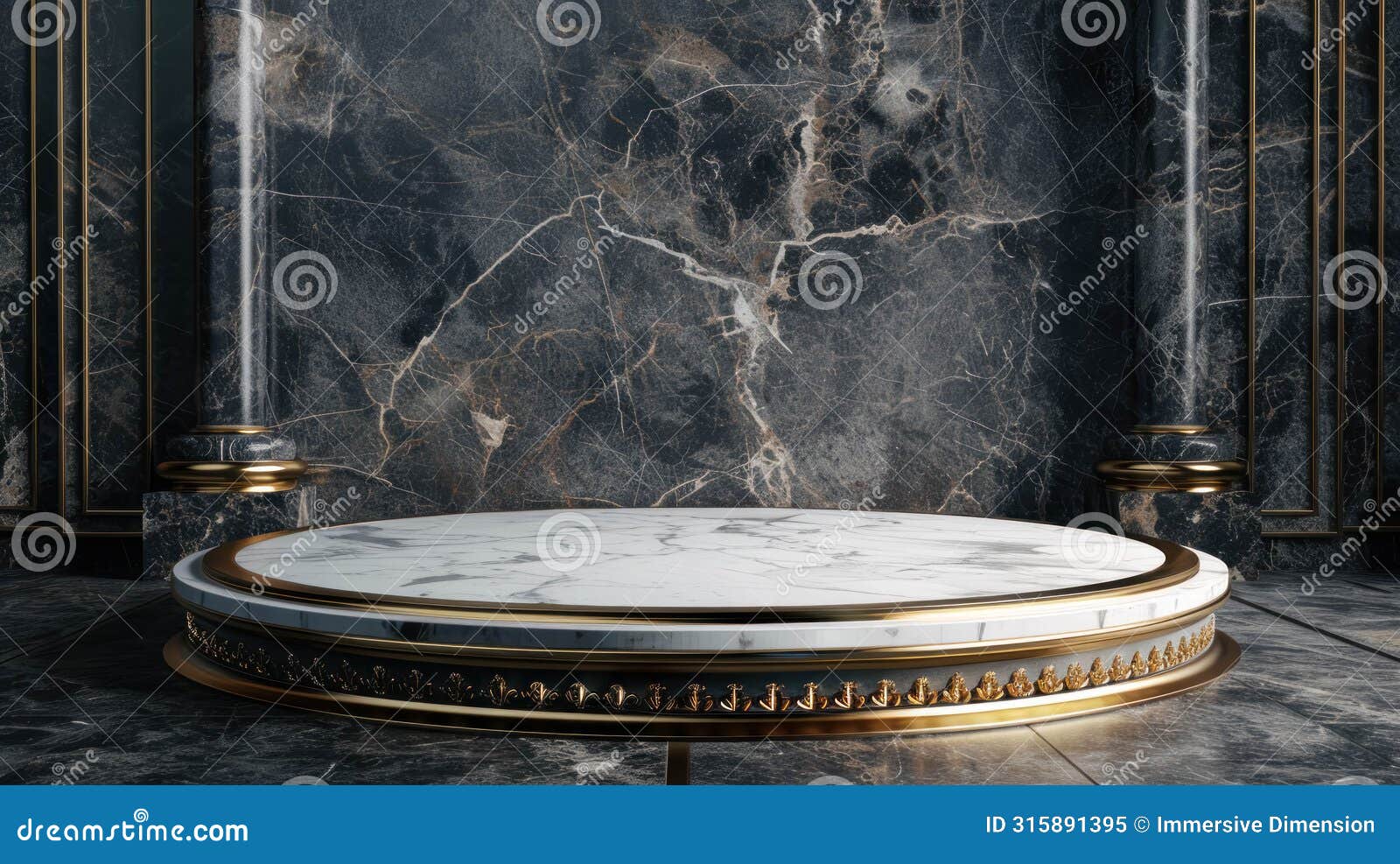 empty vintage marble 3d podiums set in an old-world charm setting for showcasing antiquities, luxury products or fashion clothing