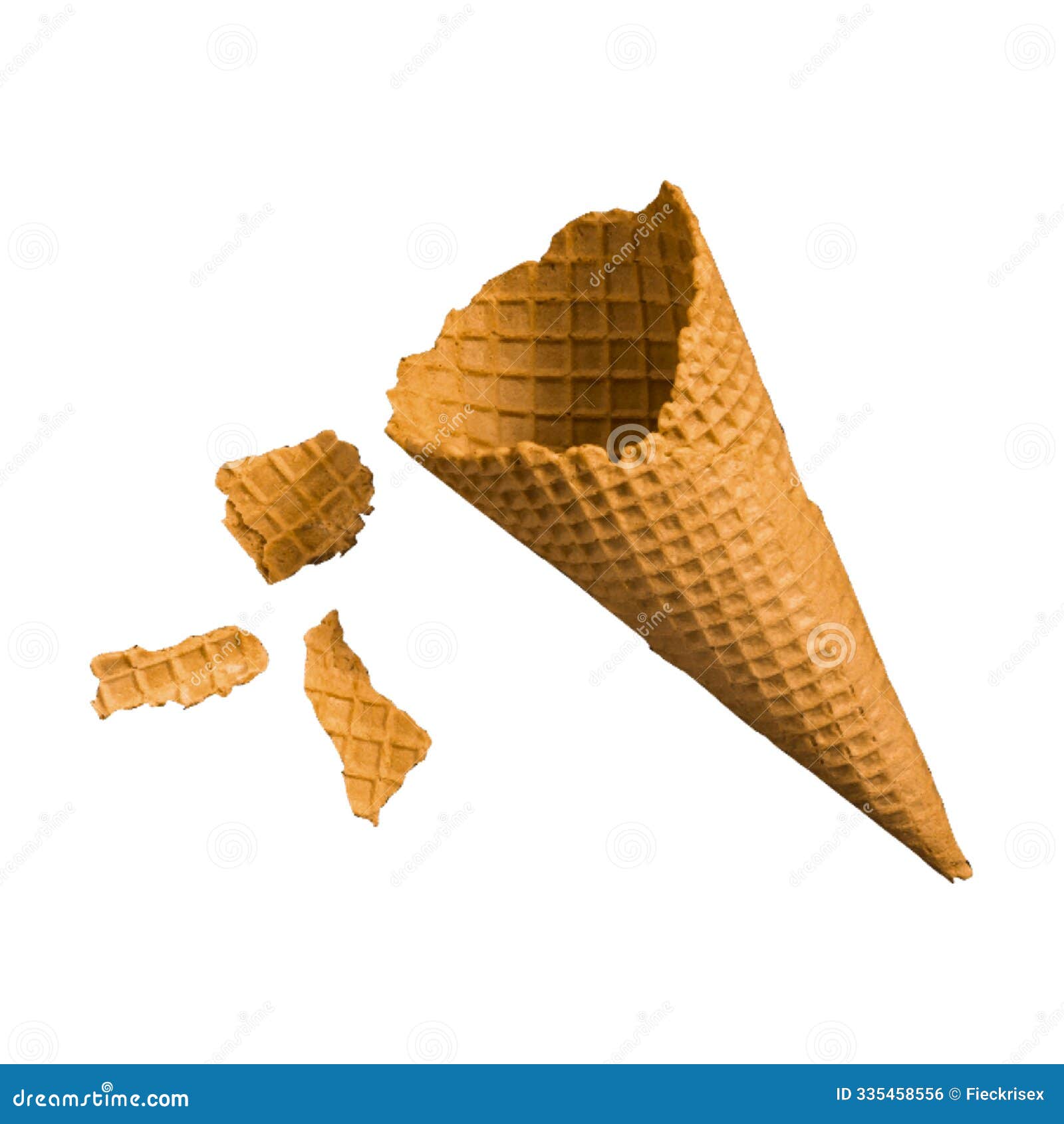 empty waffle cone with crumbs on transparent background