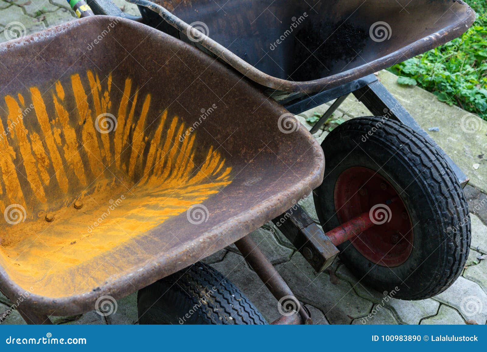 Empty Wheelbarrow for Gardening and Construction Work Stock Photo