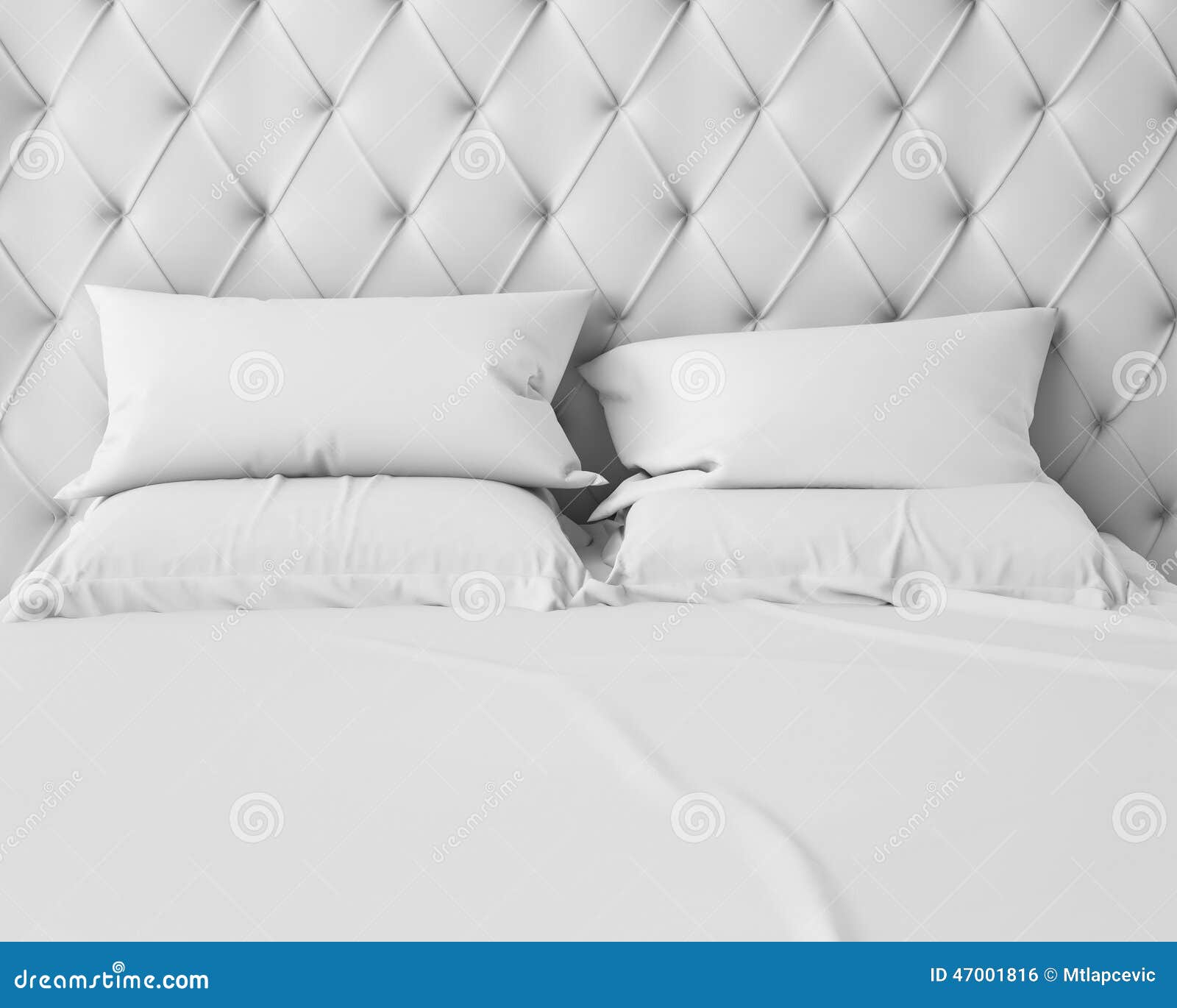 empty white bed and pillows with luxury headboard