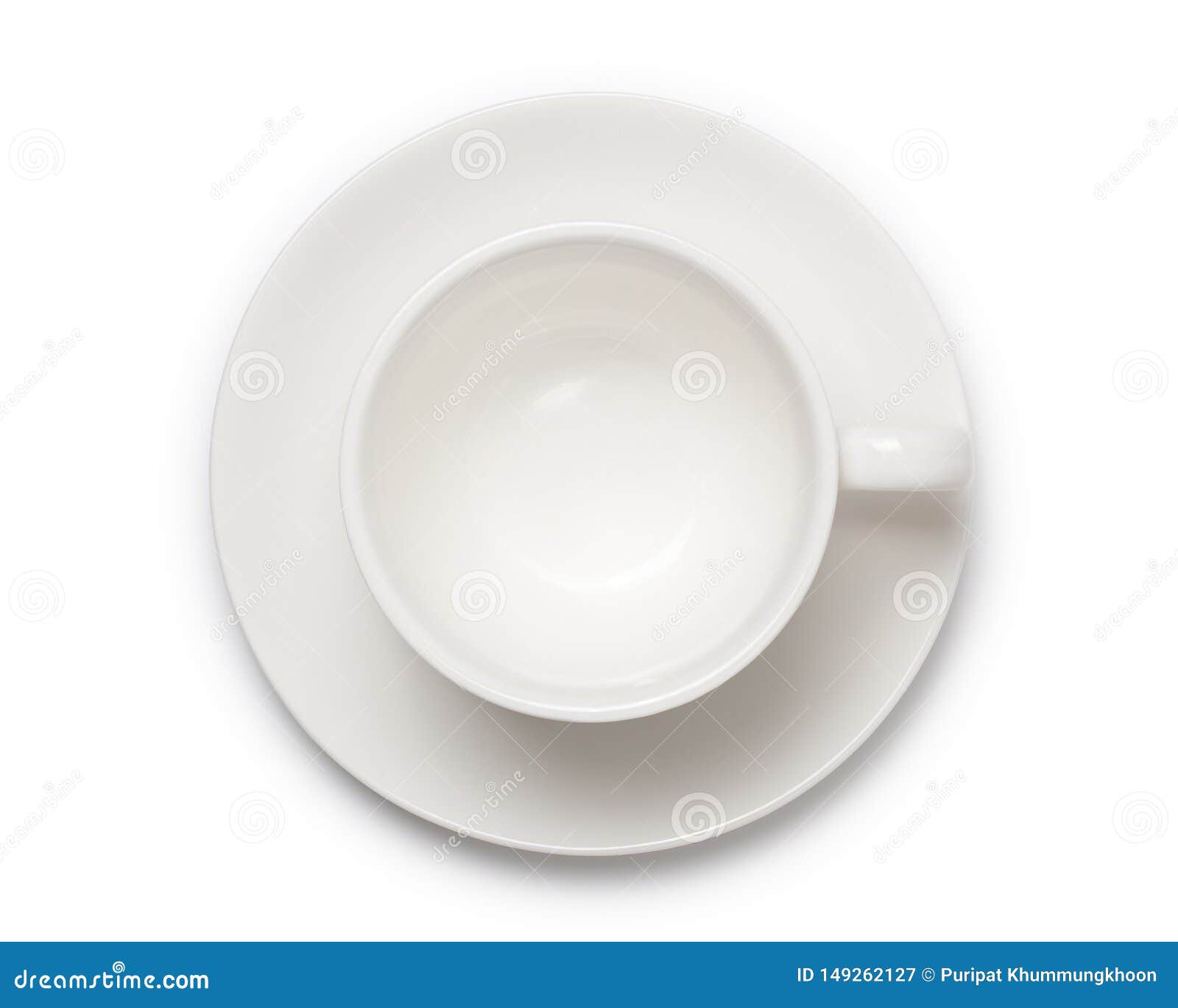 White Empty Tea Cup And Saucer With Simple Pattern Isolated On