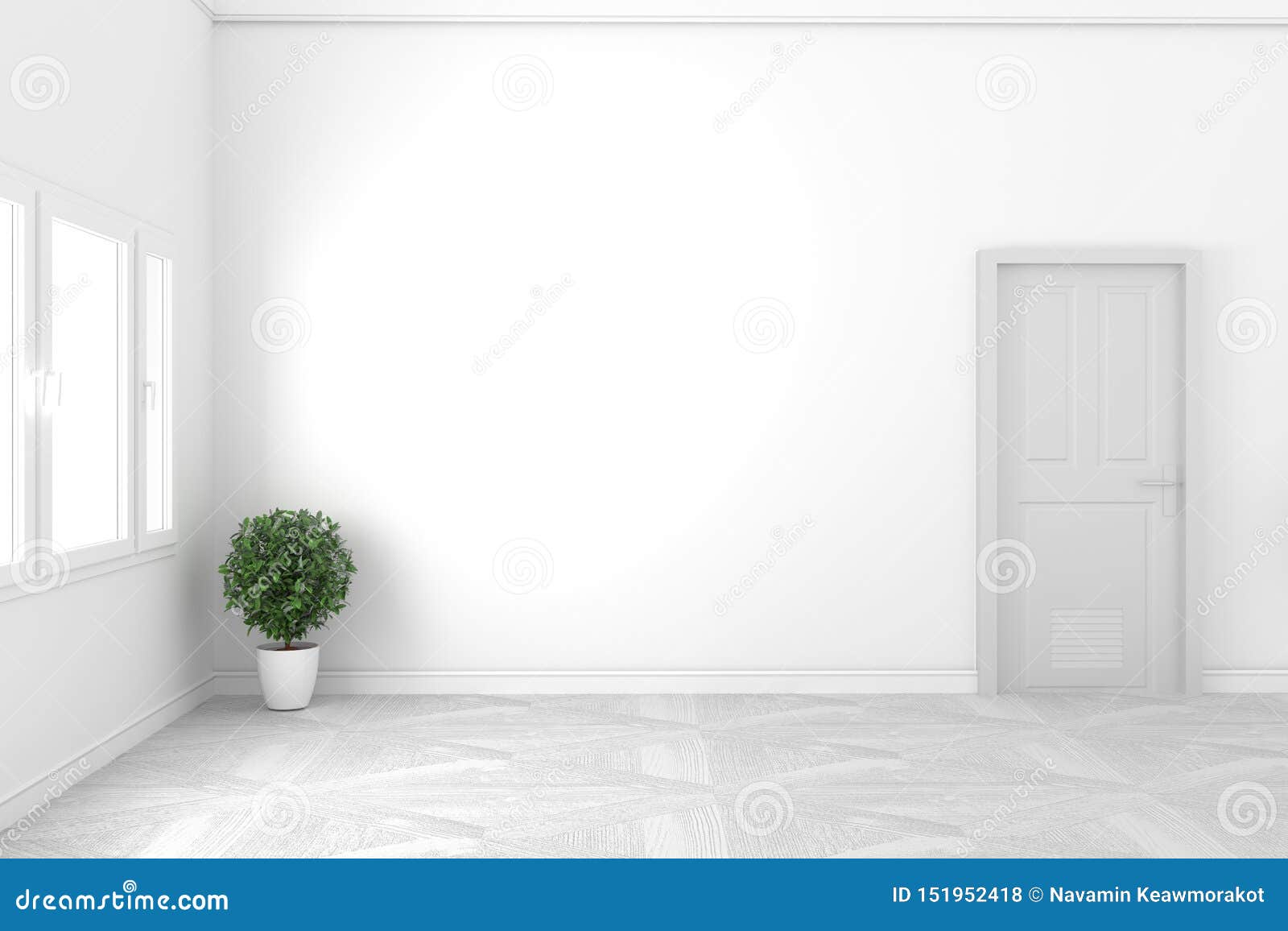 Empty White Concept - Beautiful Room - White Door and Window Design,white  Style. 3D Rendering Stock Illustration - Illustration of curtains,  renovated: 151952418