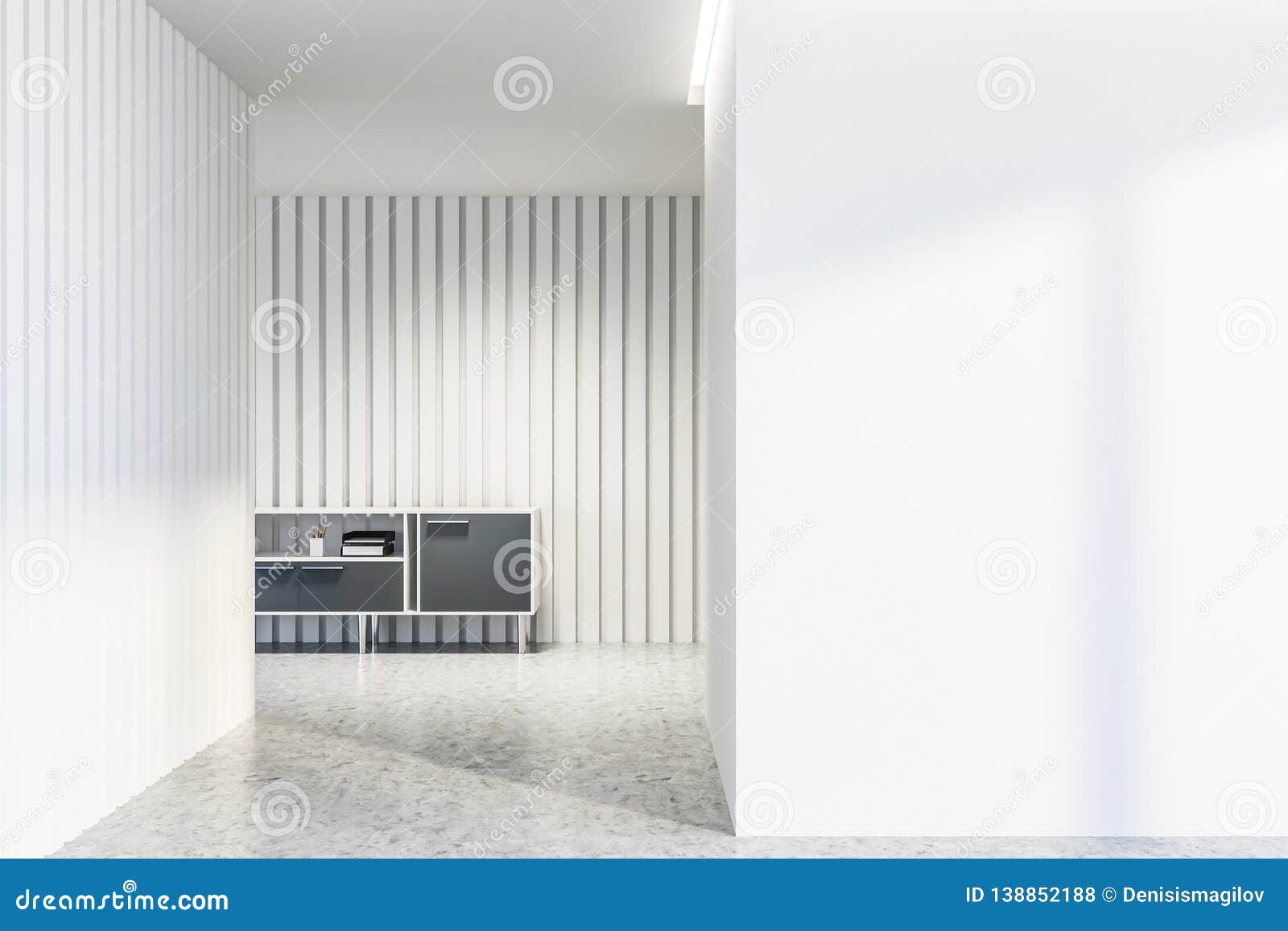 White Living Room With Cabinet Stock Illustration