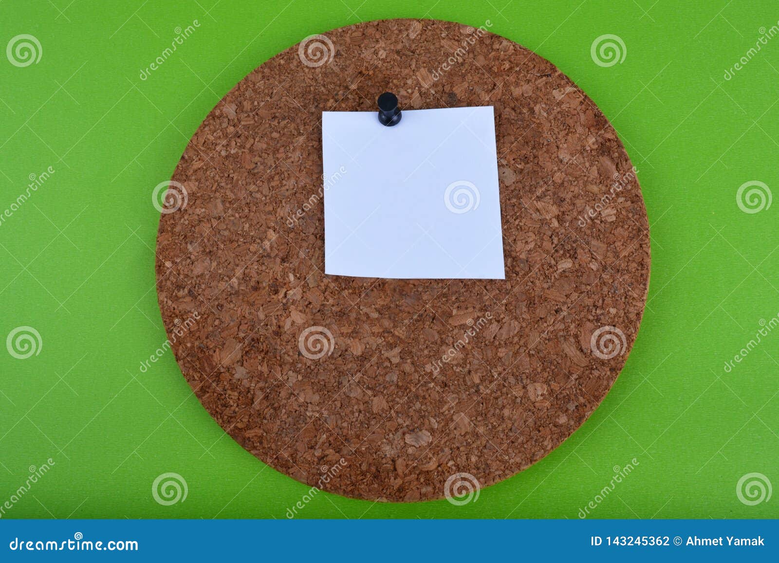 Empty Note Paper Hanging on the Corkboard with Green Color Background