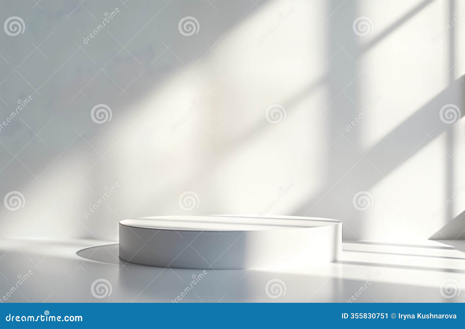 empty white podium for product presentation. modern, minimal . soft shadows from windows create sophisticated ambiance.