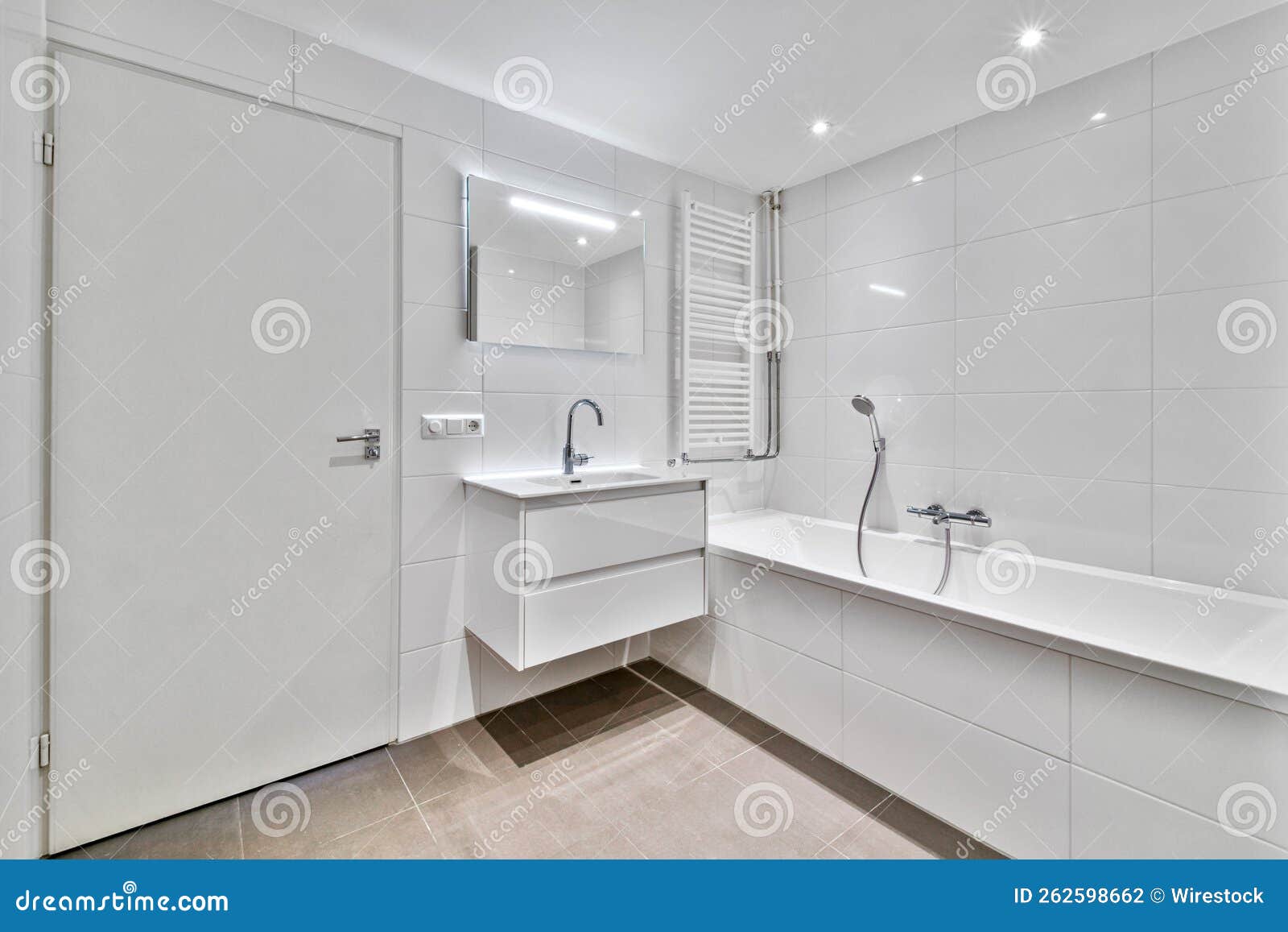 Empty White Restroom with Bathtub and Sink Stock Photo Image of lavatory, modern 262598662