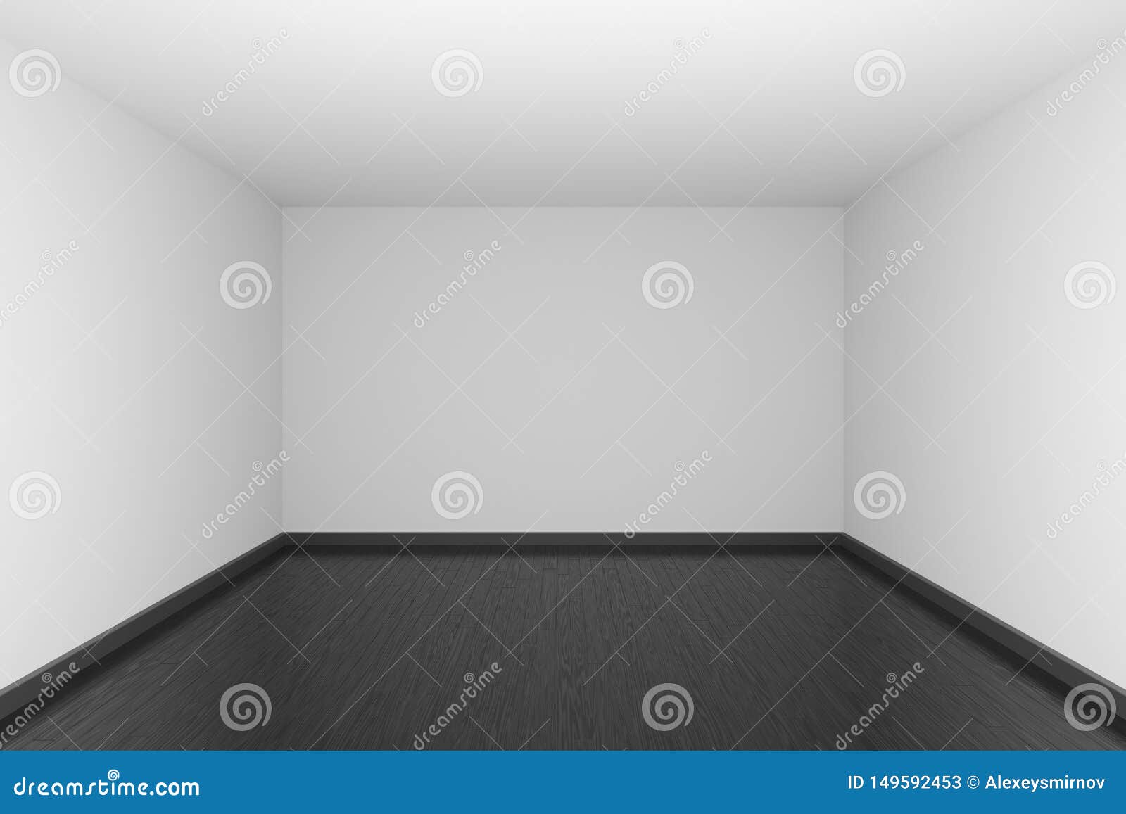Empty White Room With Black Hardwood Parquet Floor Stock