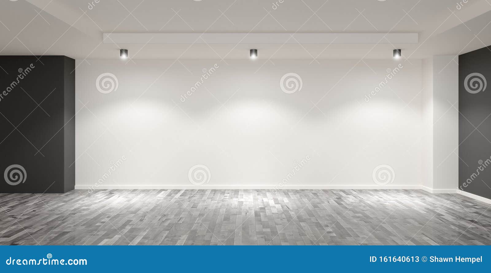 Empty White Room With Wooden Floor And Gray Colored Accent Walls