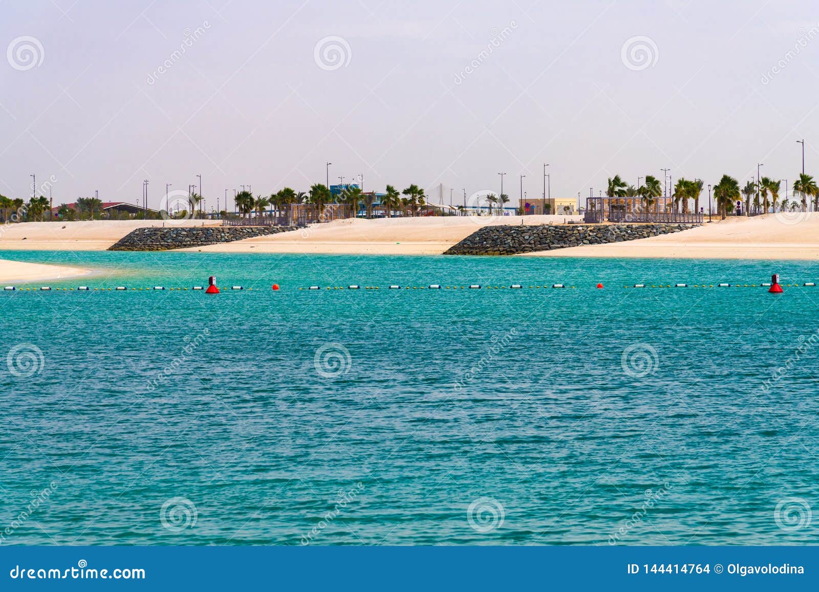 Empty White Sand Beaches in Abu Dhabi, UAE View of City from the Sea