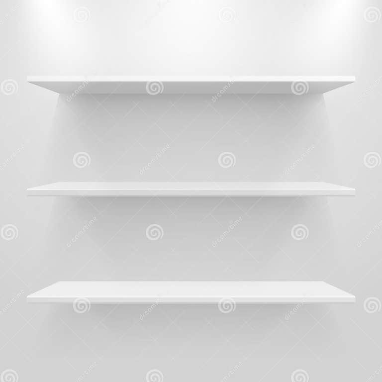 Empty White Shelves on Light Grey Background Stock Vector