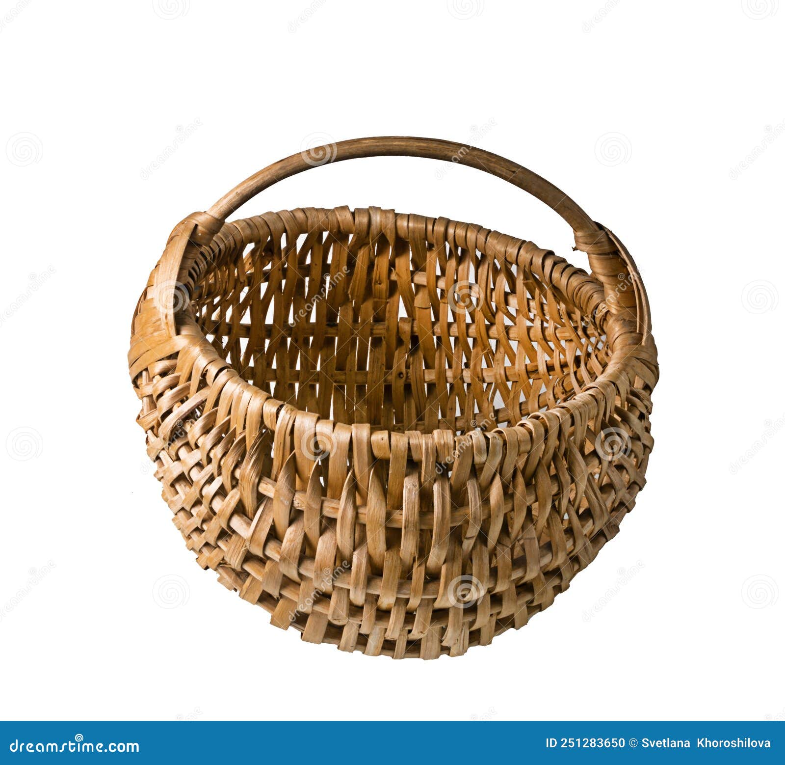Empty Wicker Basket for Vegetables on a White Background. Isolated