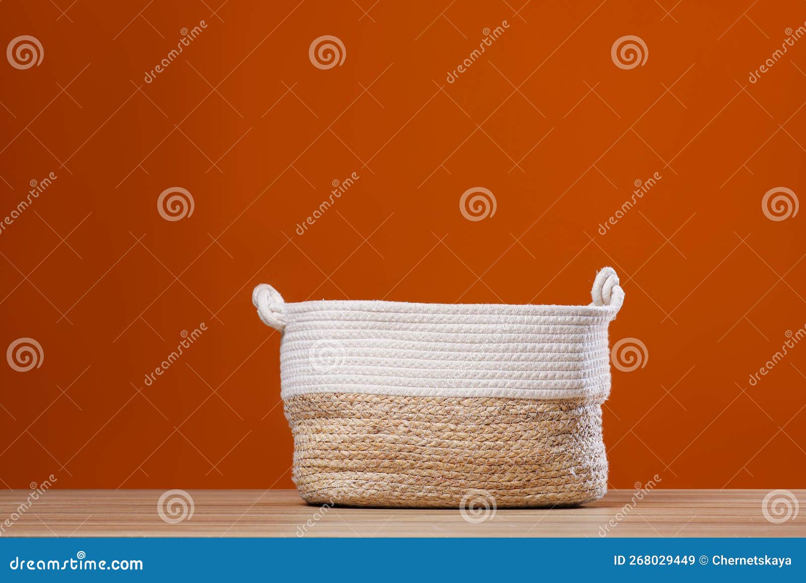 Empty Wicker Laundry Basket Near Brown Wall Stock Image Image of
