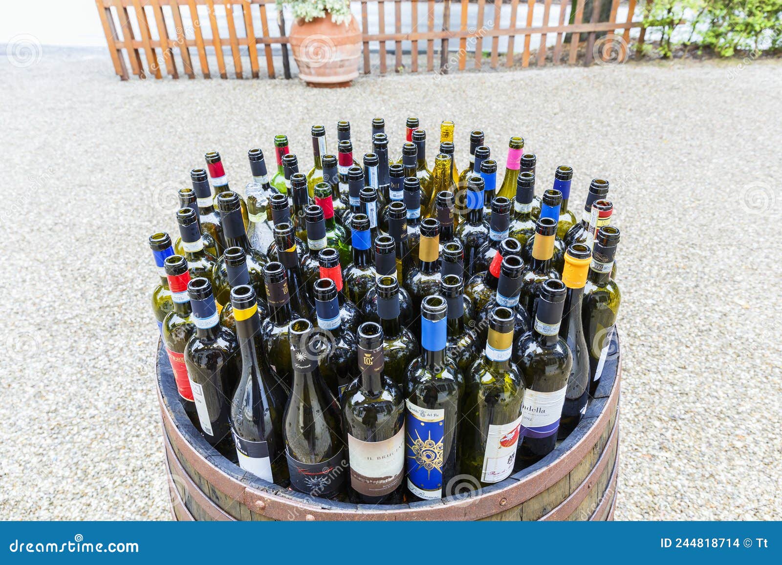 Empty Wine Bottles in a Barrel Editorial Stock Image Image of arrangement, restaurant 244818714