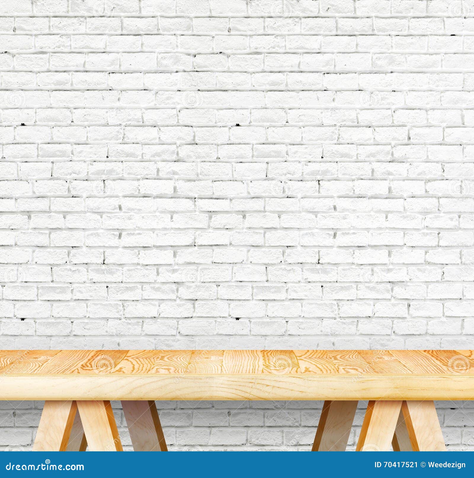 empty wood modern table grunge white brick wall backgroun background mock up template display your product 70417521