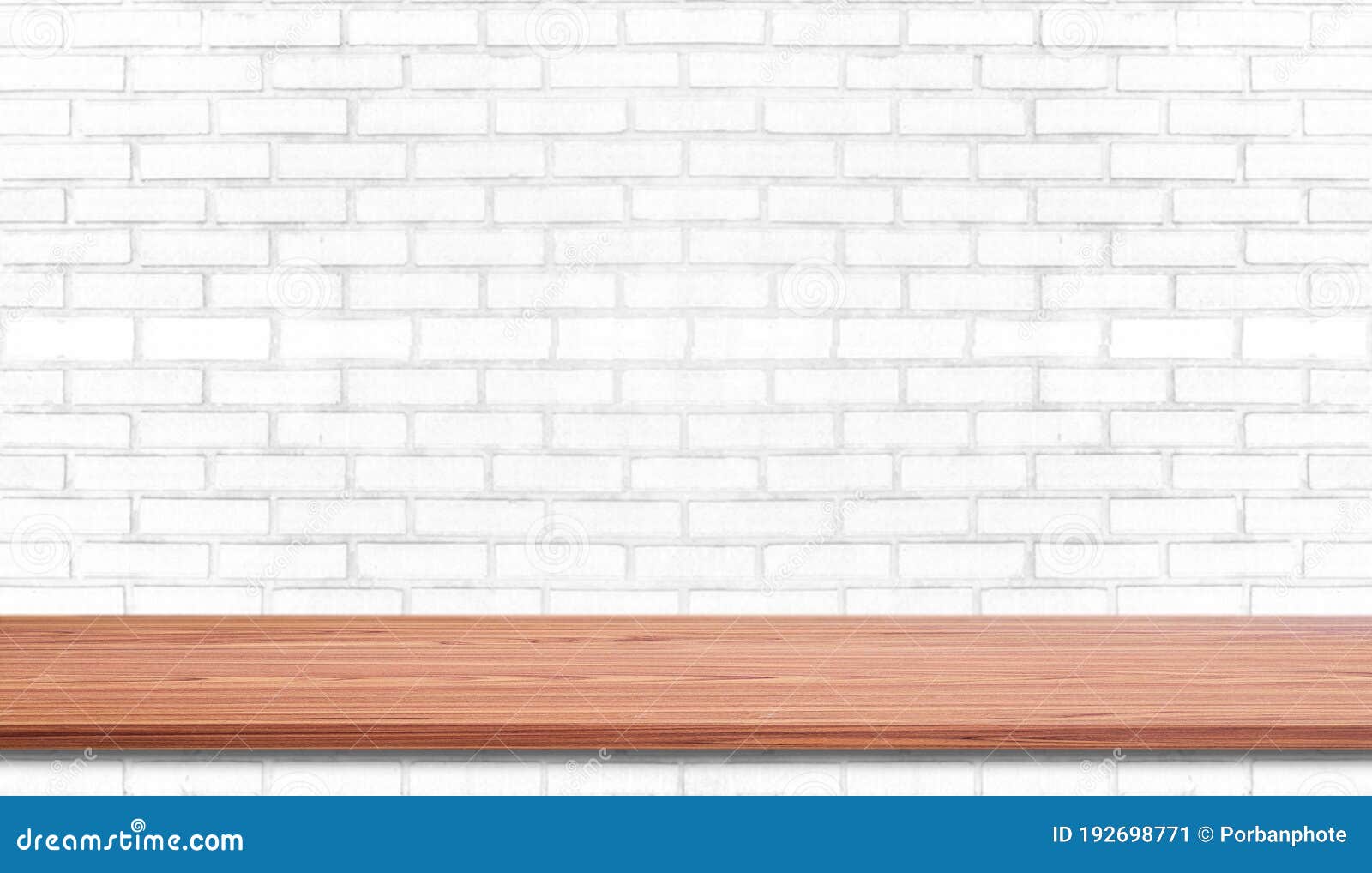 Empty Wood Plank Shelf at White Brick Wall Pattern Background Stock Image Image of room, brick