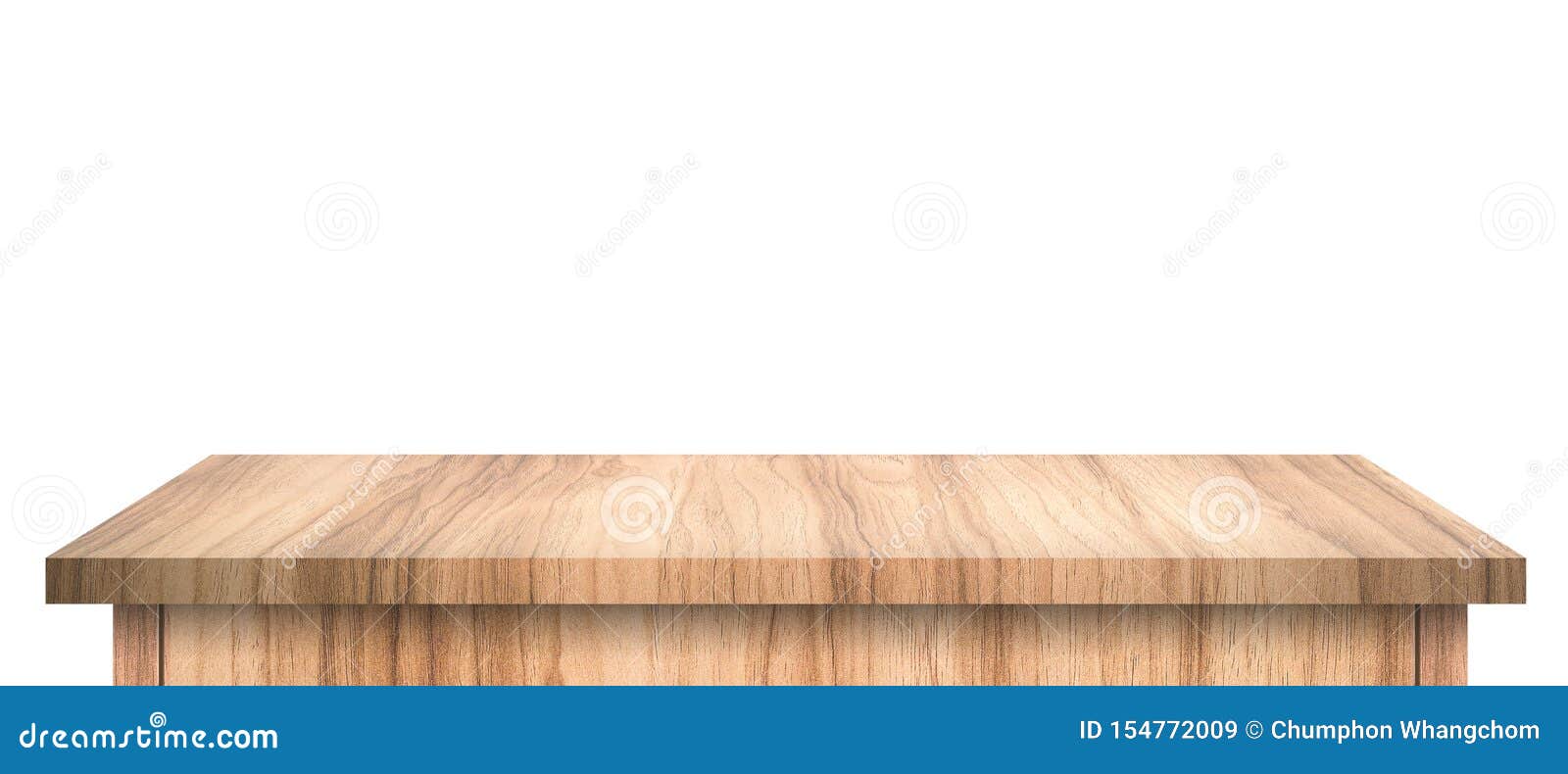 empty wood table with abstract pattern  on pure white background. wooden desk and shelf display board with perspective