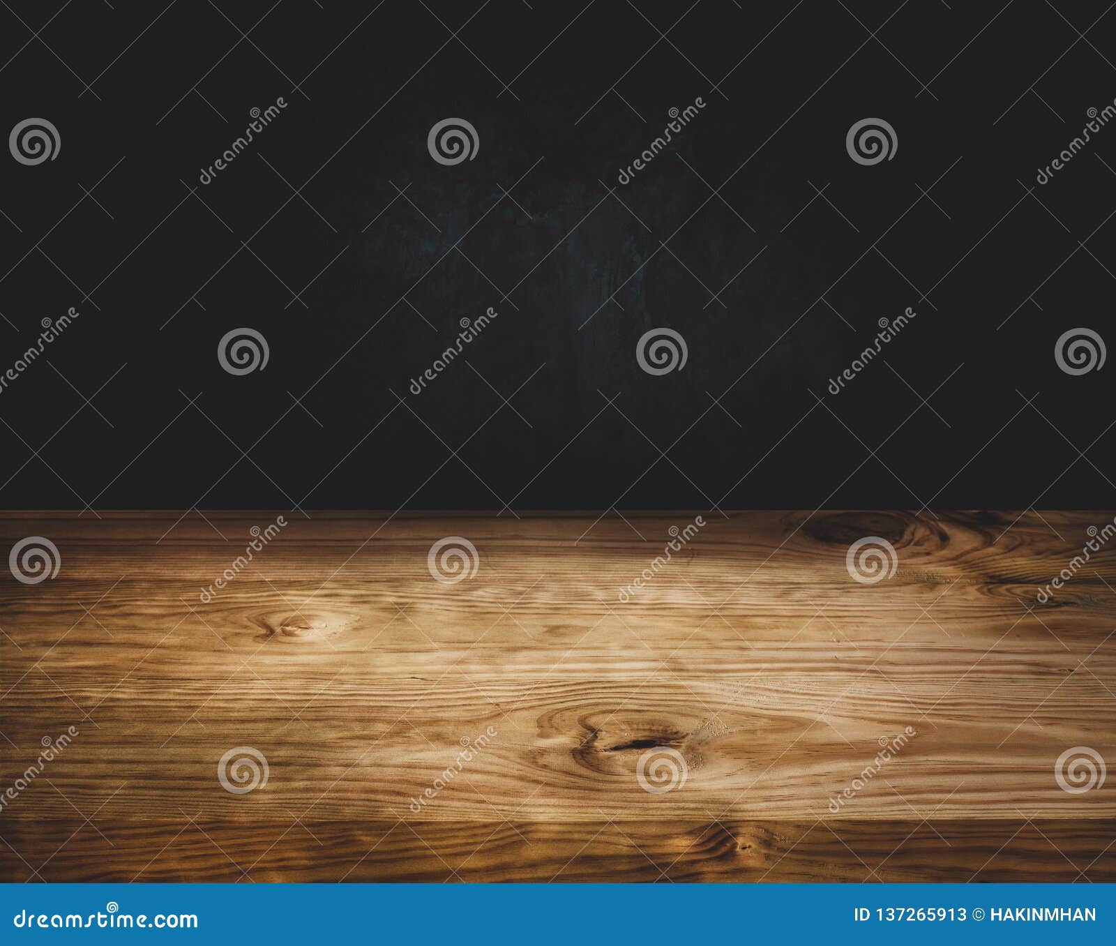 empty wood table top counter on dark wall background