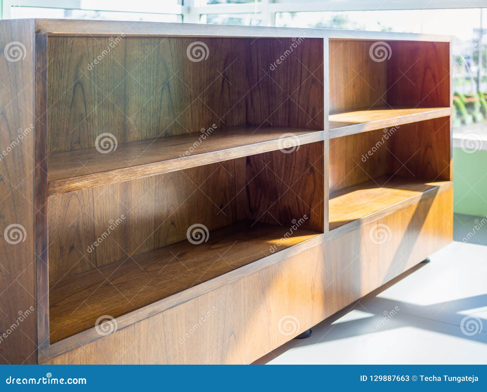 Empty Wooden Book Shelf Stock Image Image Of Bookstore 129887663