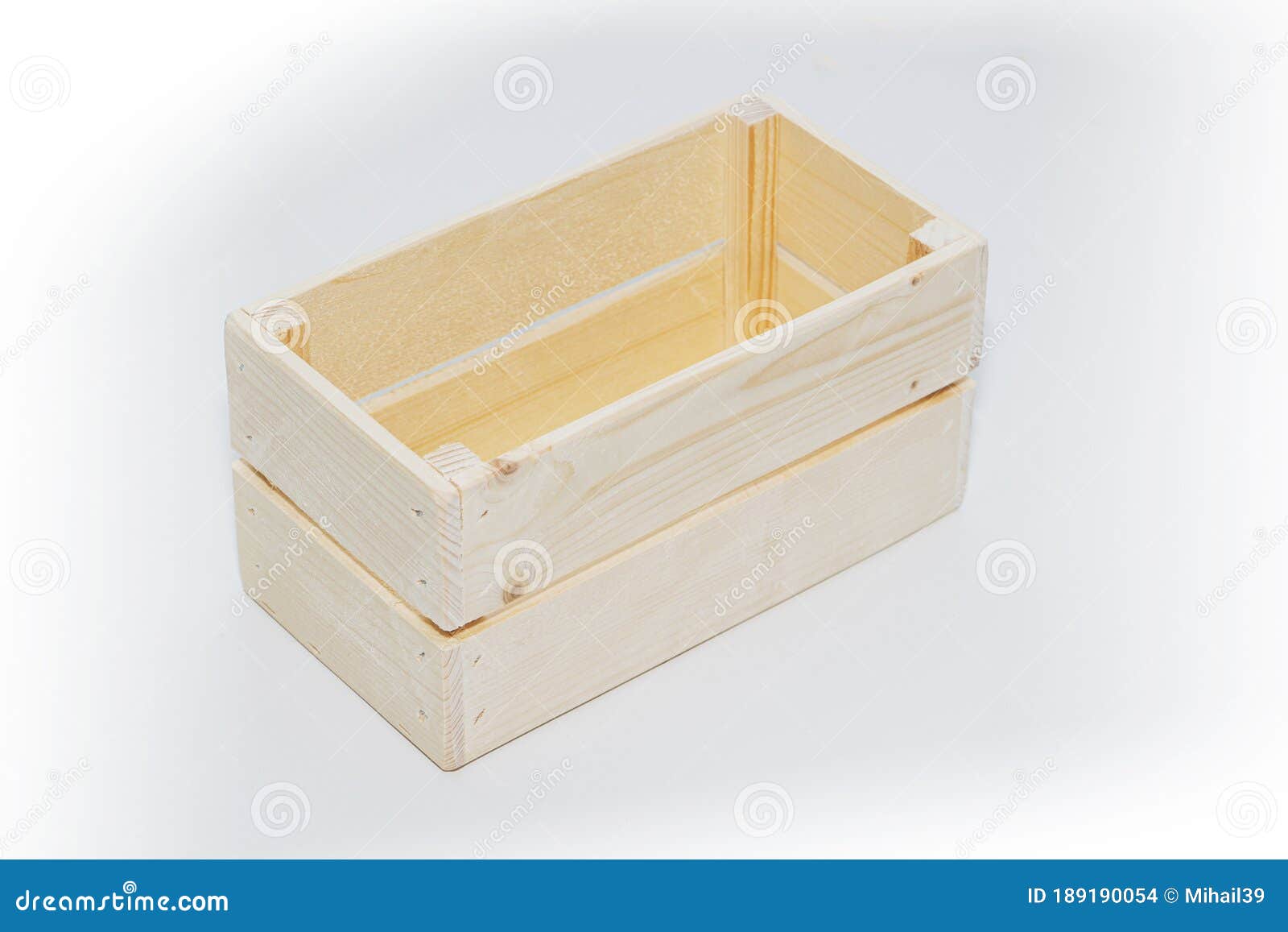 An Empty Wooden Box. Made of Pine and Plywood, on a Light White
