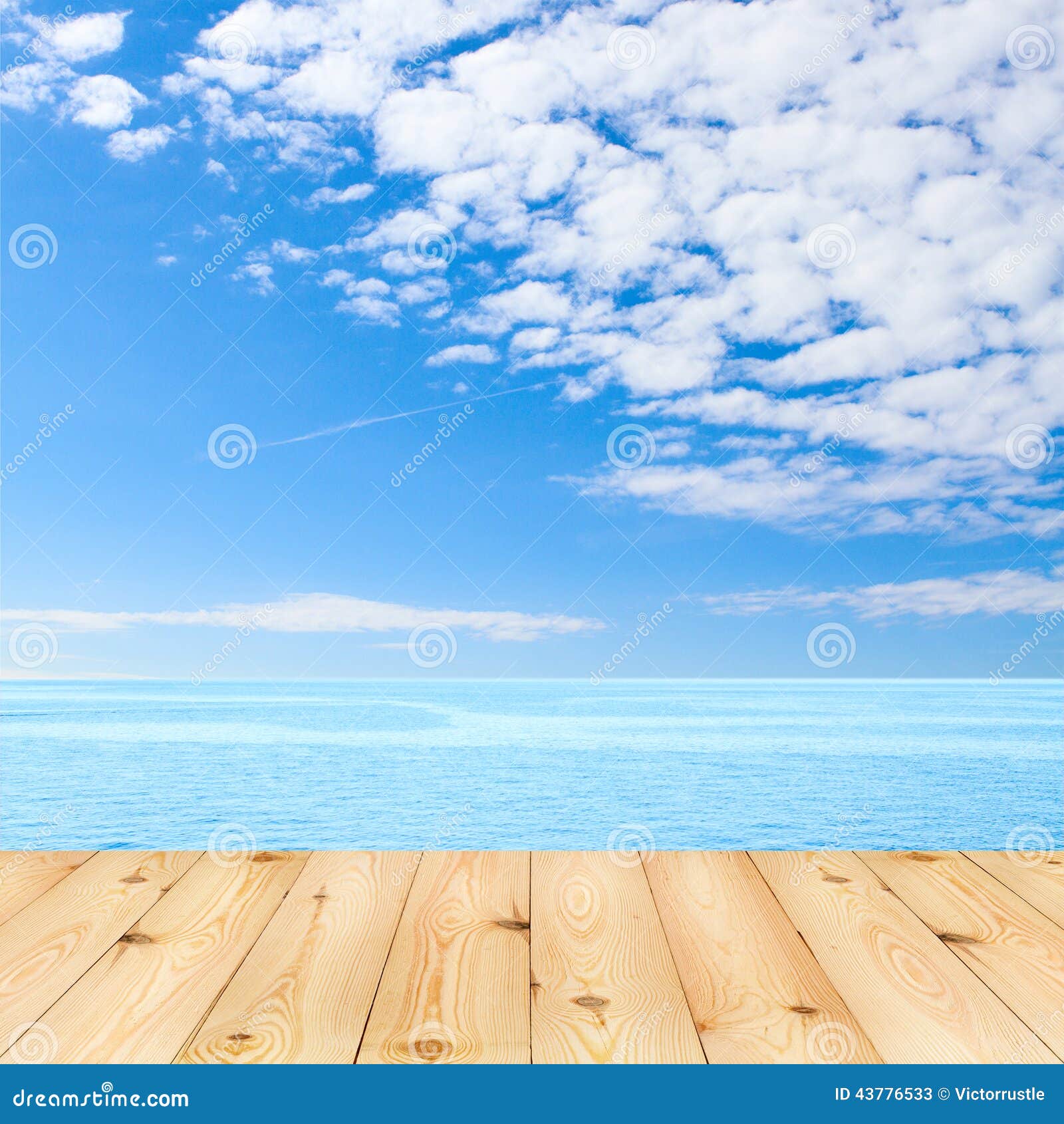 Empty wooden deck table over light blue wallpaper background for present  product. Stock Photo | Adobe Stock