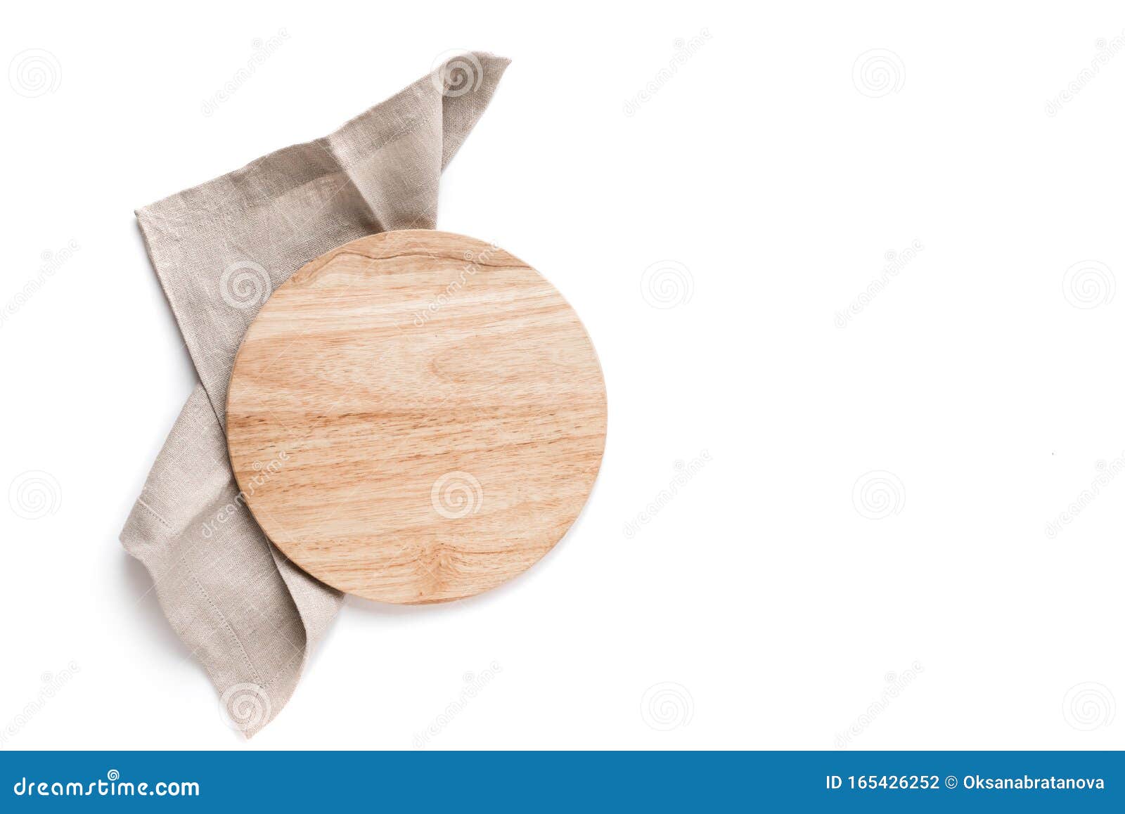 Empty Wooden Platter Linen Napkin Isolated Stock Photo 6576456646