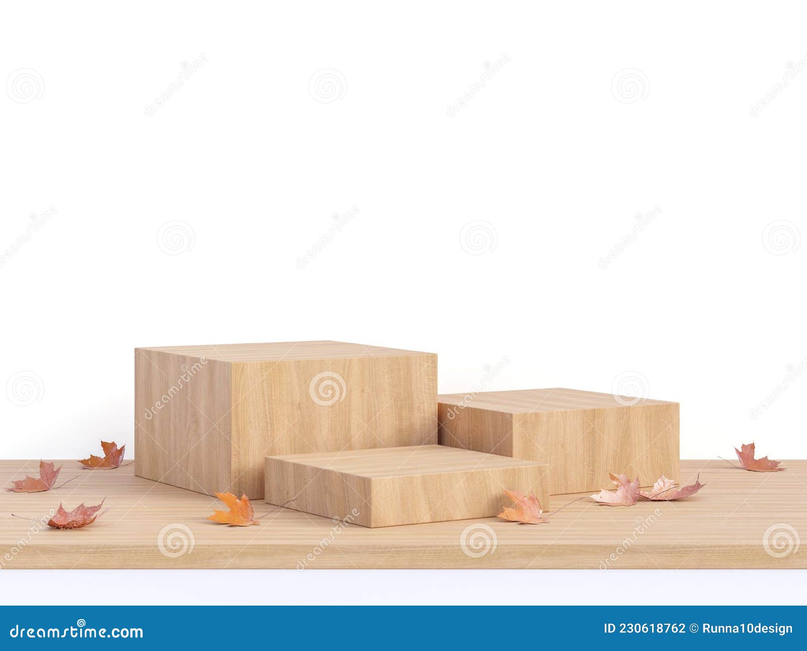 empty wooden podium with autunm concept  on white background 3d render