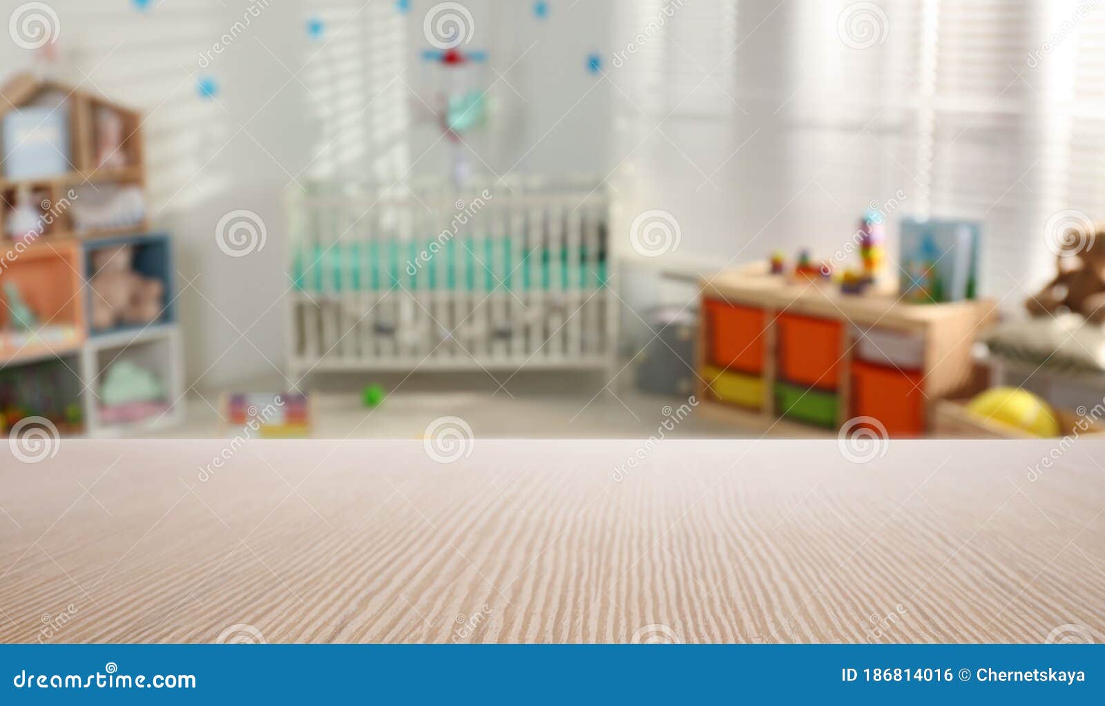 Empty Wooden Table in Baby Room Stock Photo Image of display, house