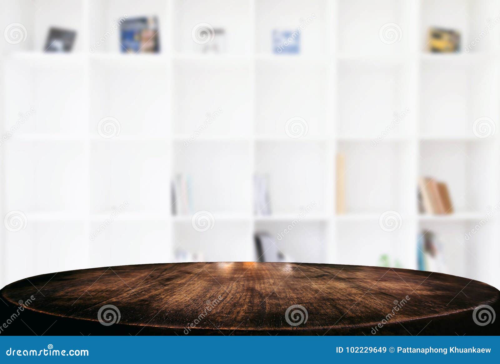 empty wooden table and blur background of abstract in front of m