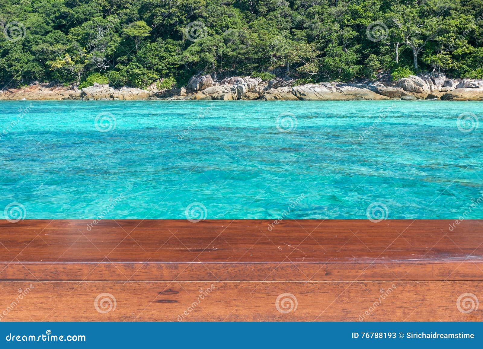 Empty Wooden Table with Island Background. Stock Image Image of