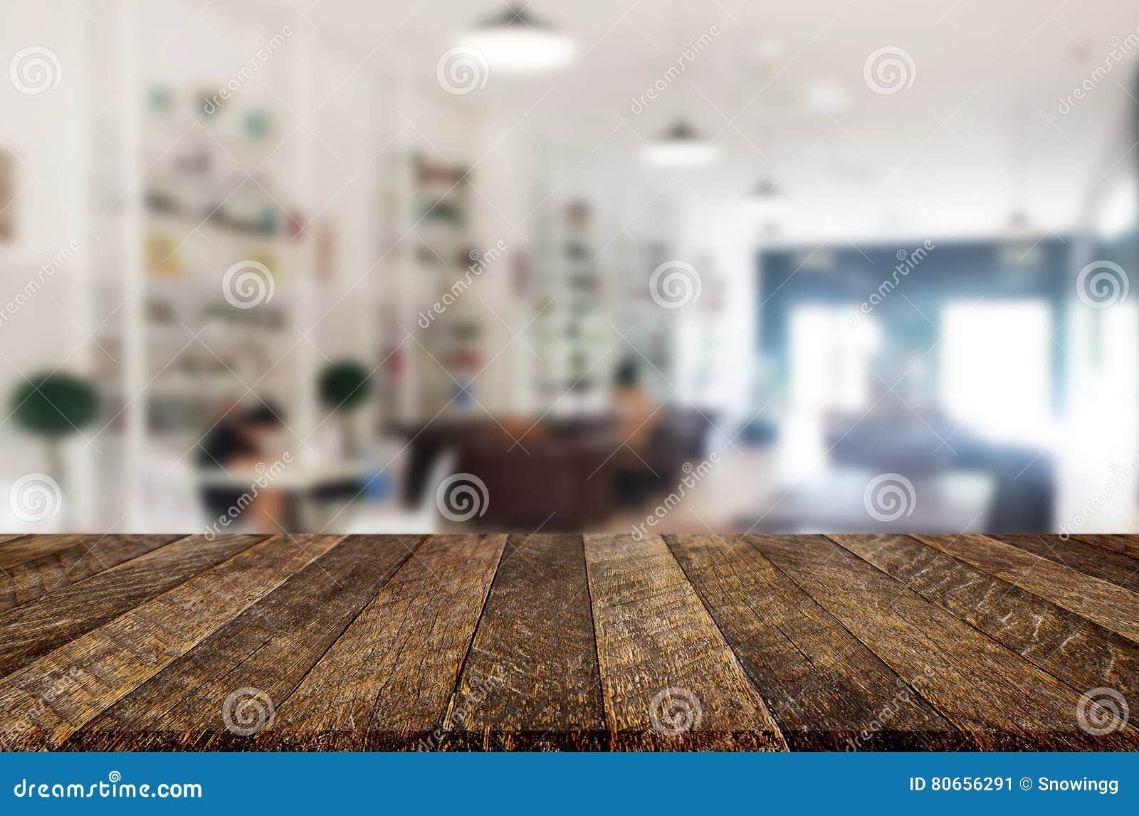 Empty Wooden Table and Modern Library Background, Product Display Stock ...