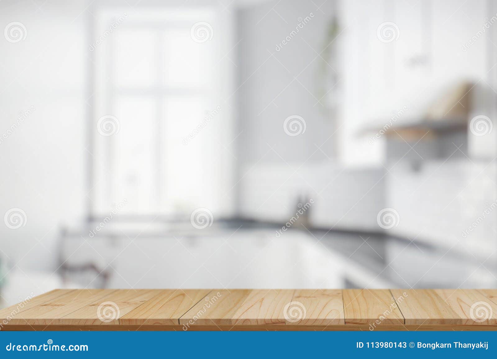 Empty Wooden Table Top and Kitchen Background Stock Image - Image of ...
