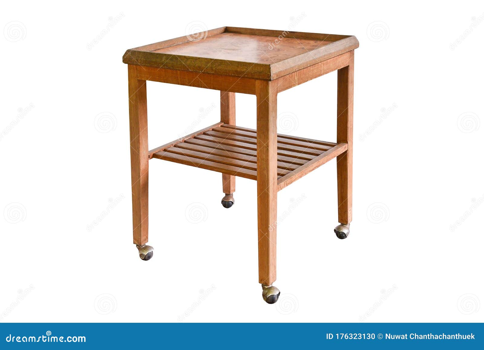 Empty Wooden Table with Wheels Isolated Stock Photo Image of shot