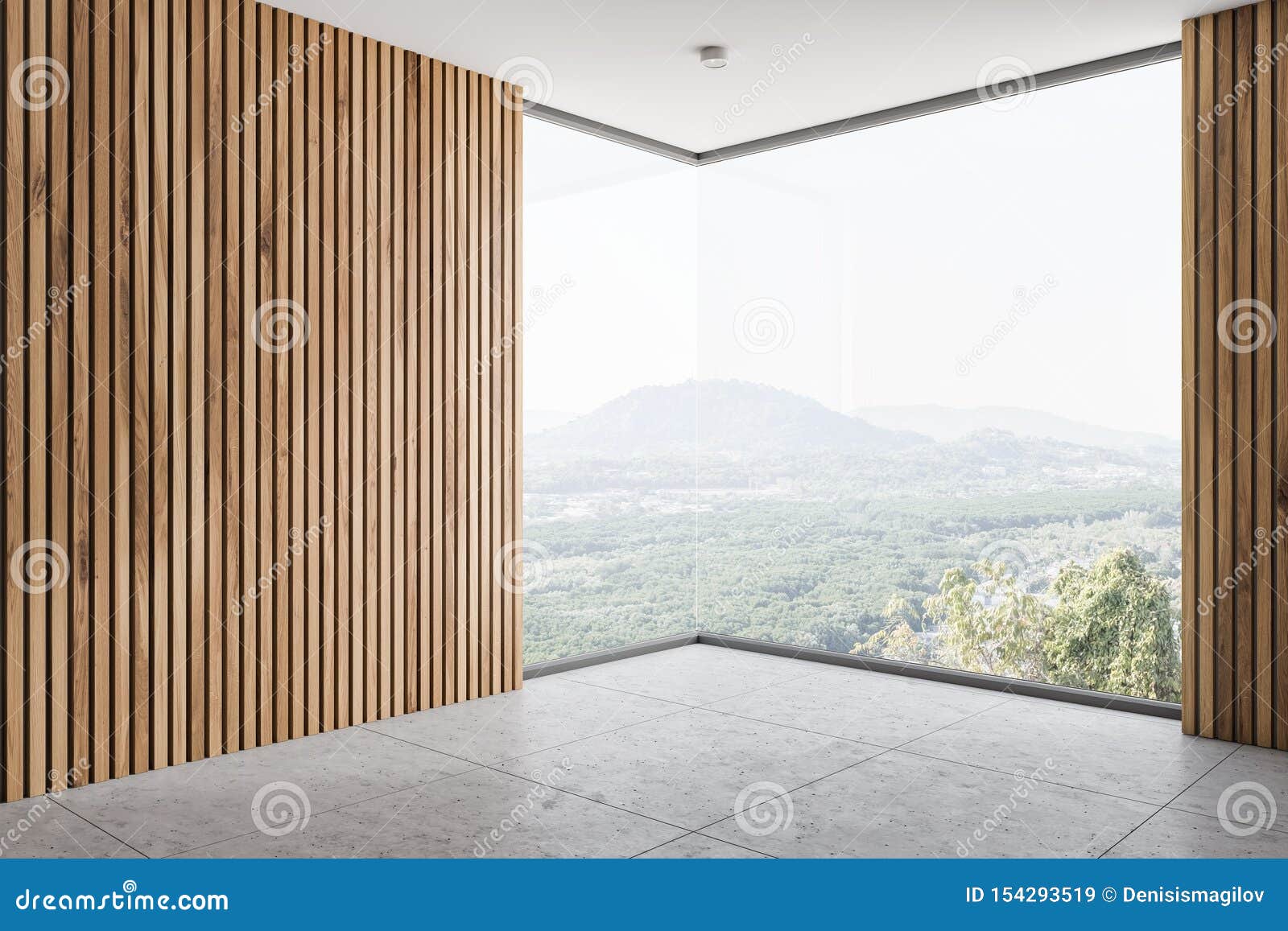 Empty Wooden Wall Room Corner With Window Stock Illustration