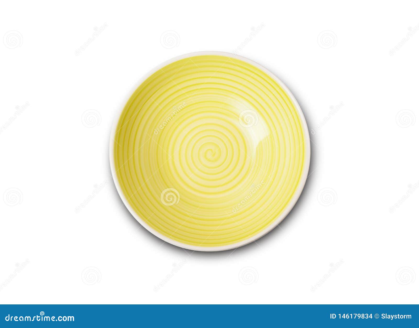 Empty Yellow Ceramic Plate with Spiral Pattern in Watercolor Styles