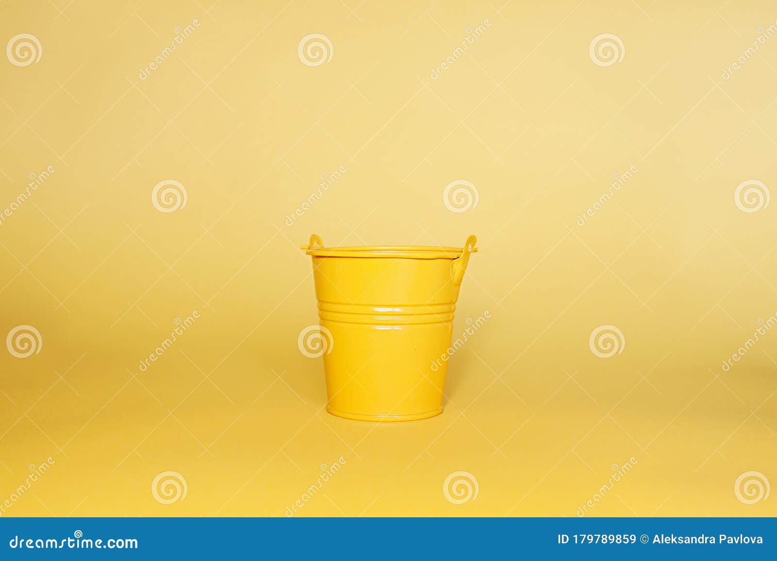 Empty Yellow Metal Miniature Bucket on a Clean Yellow Flat Background Stock Image Image of