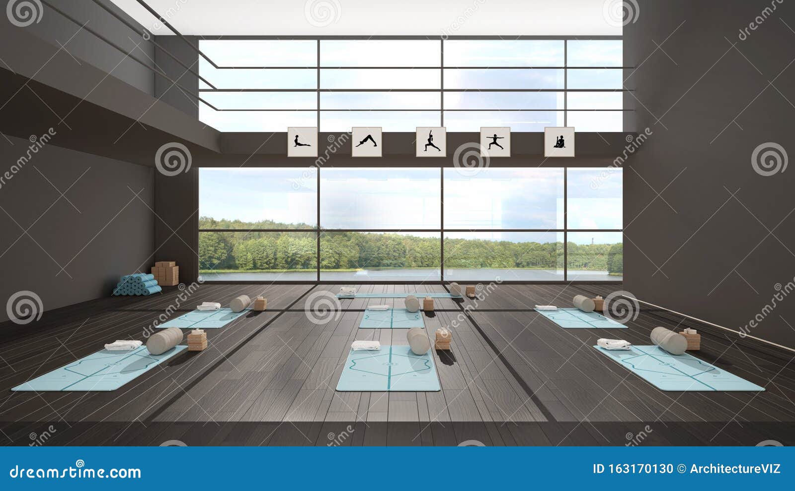 Empty Yoga Studio Interior Design Architecture, Minimal Open Space, Spatial  Organization with Mats, and Accessories, Ready for Stock Illustration -  Illustration of breath, hall: 163170130