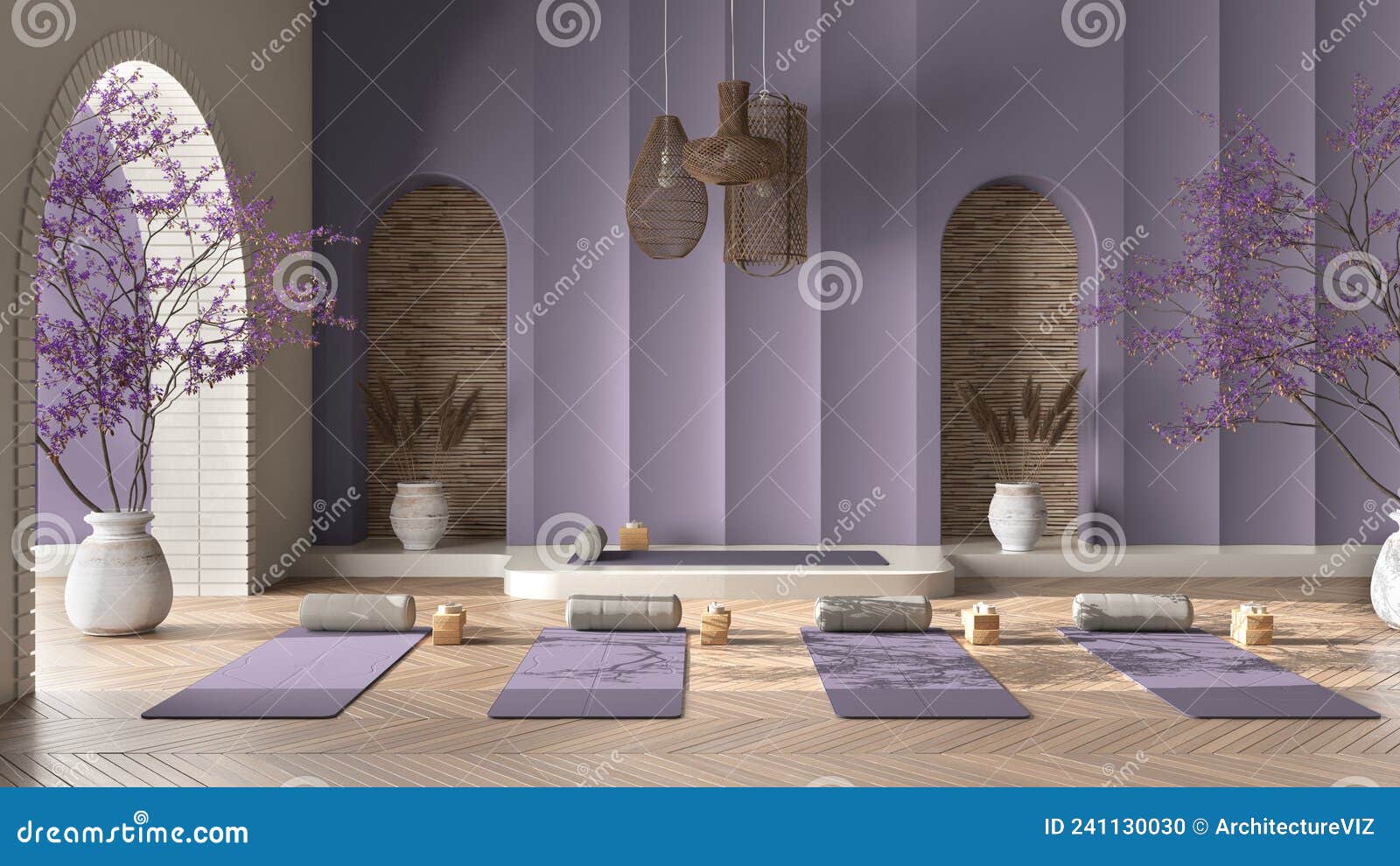 Yoga Studio Interior Design in Dark Tones, Japanese Zen Style