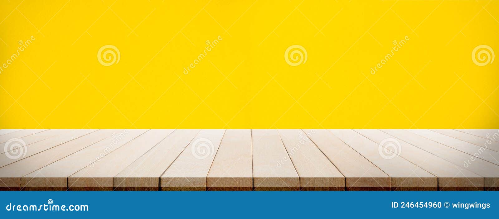 empy floor wooden perspective with wall yellow paper room