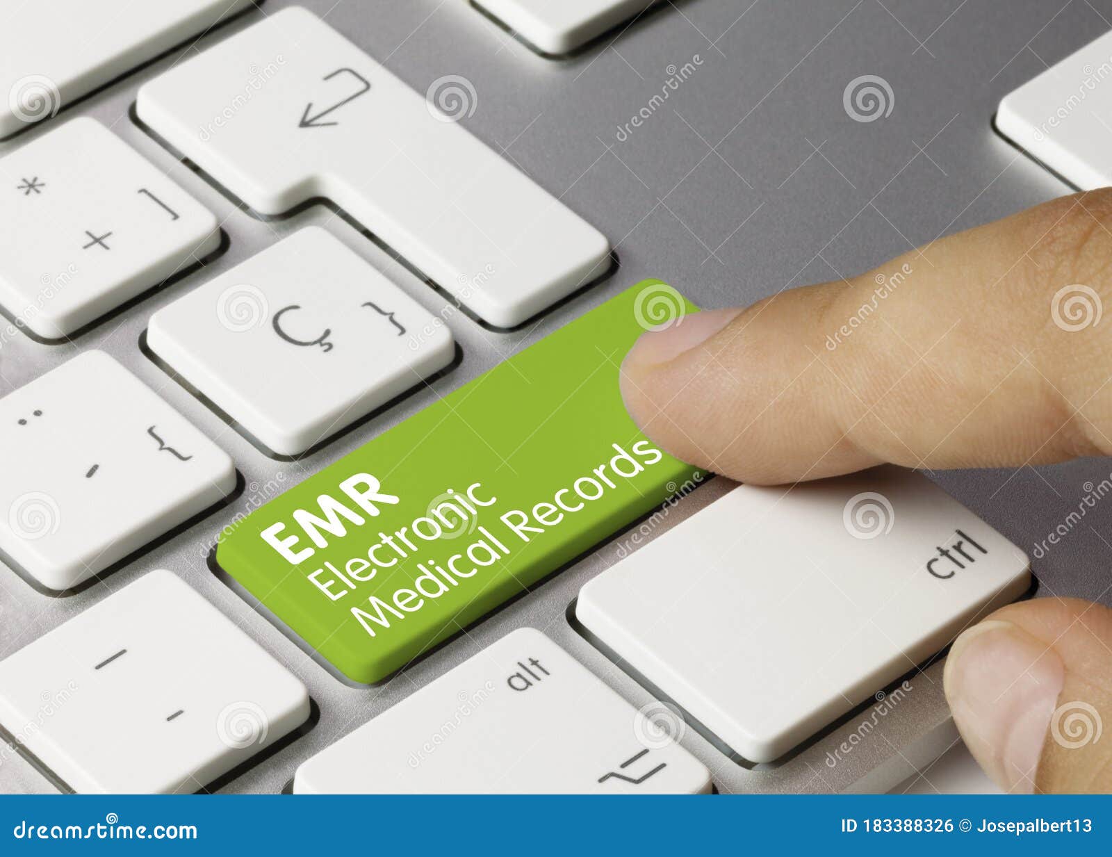 emr electronic medical records - inscription on green keyboard key