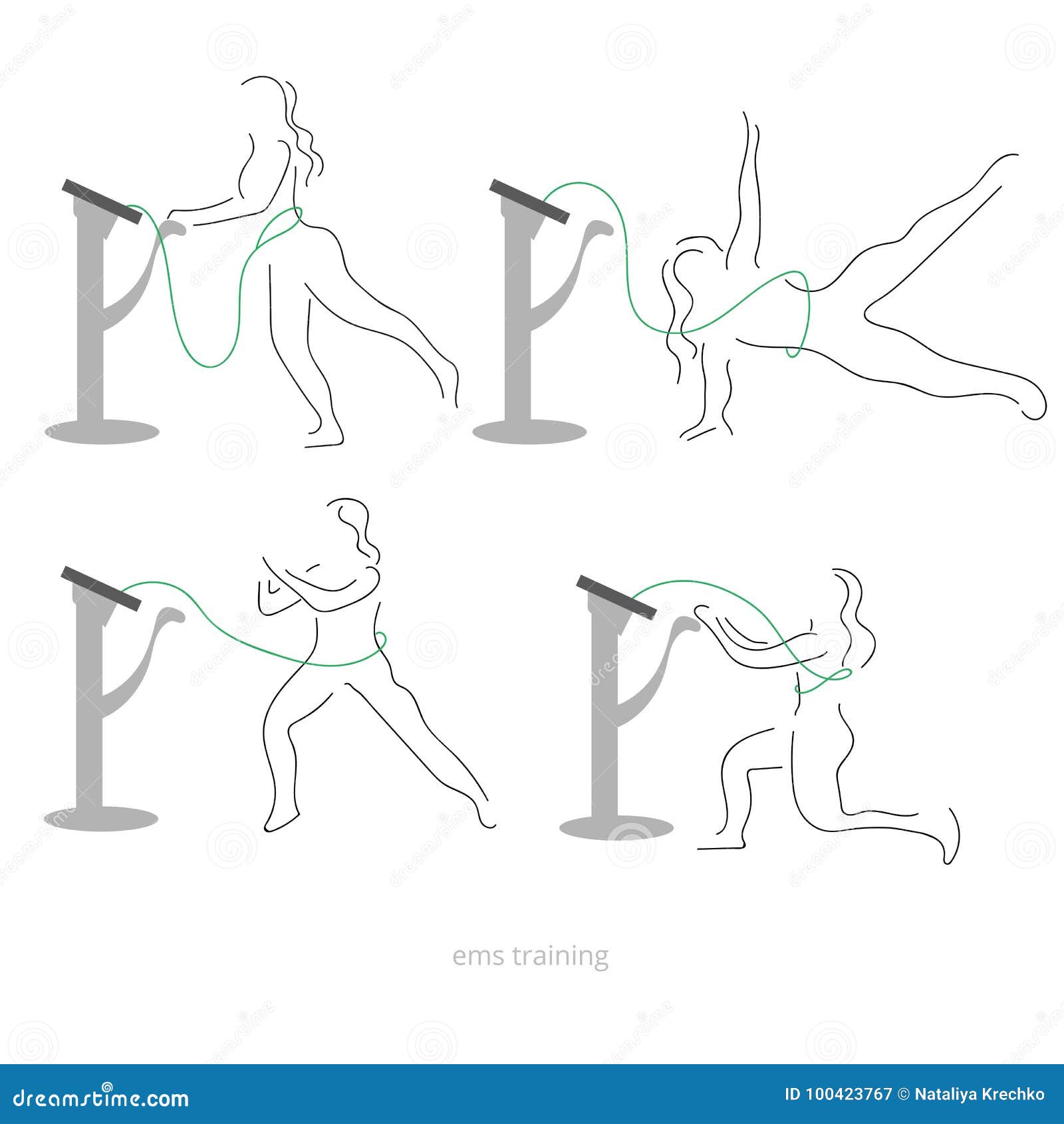 ems workout stages - poses. electric muscular stimulating fitness