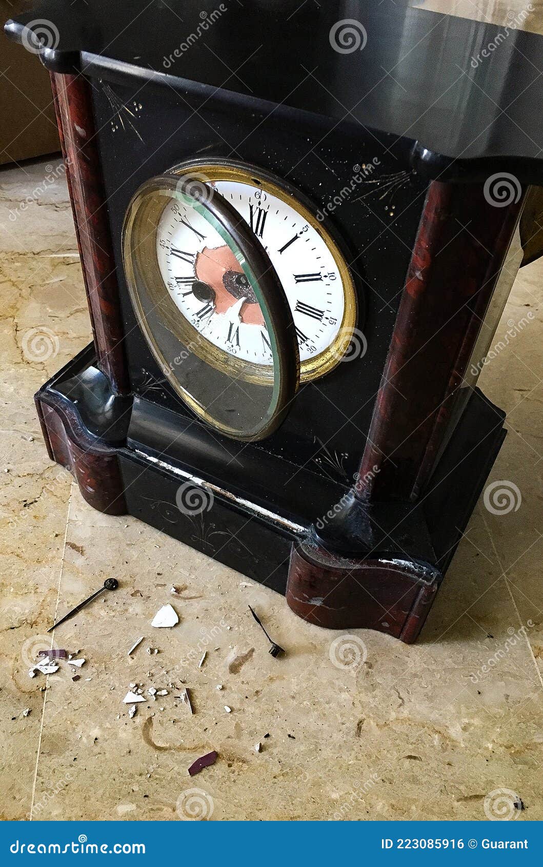 Enamel Dial Mantel Clock Broken Waiting Repair by Clockmaker Stock