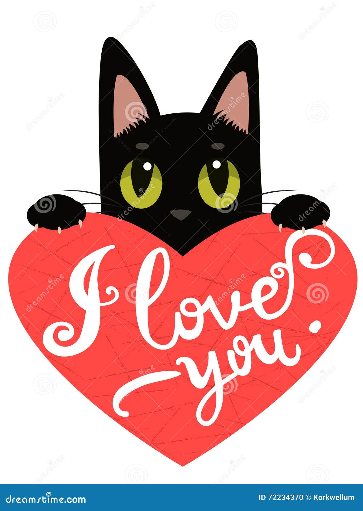 Enamored Cat with Heart and Text I Love You. Handdrawn Inspirational ...