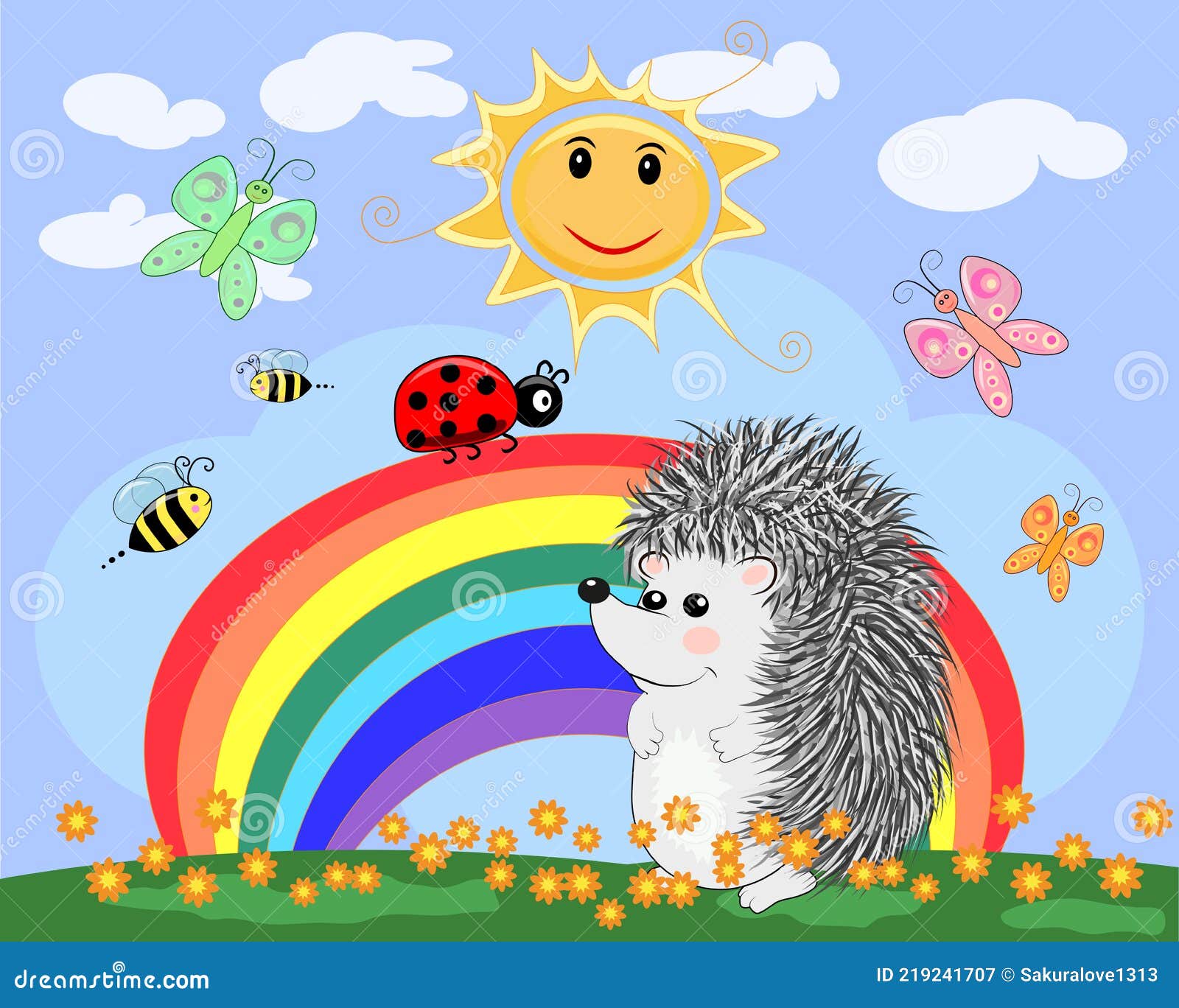 Encantador Erizo De Dibujos Animados Cerca De Un Arco Iris De Siete Colores Y Una Mariquita En Un Día De Primavera Verano. Ilustración del Vector - Ilustración de fondo, azul: 219241707 Encantador Erizo De Dibujos Animados Cerca De Un Arco Iris De Siete Colores Y Una Mariquita En Un Día De Primavera Verano. Ilustración del Vector - Ilustración de fondo, azul: 219241707
