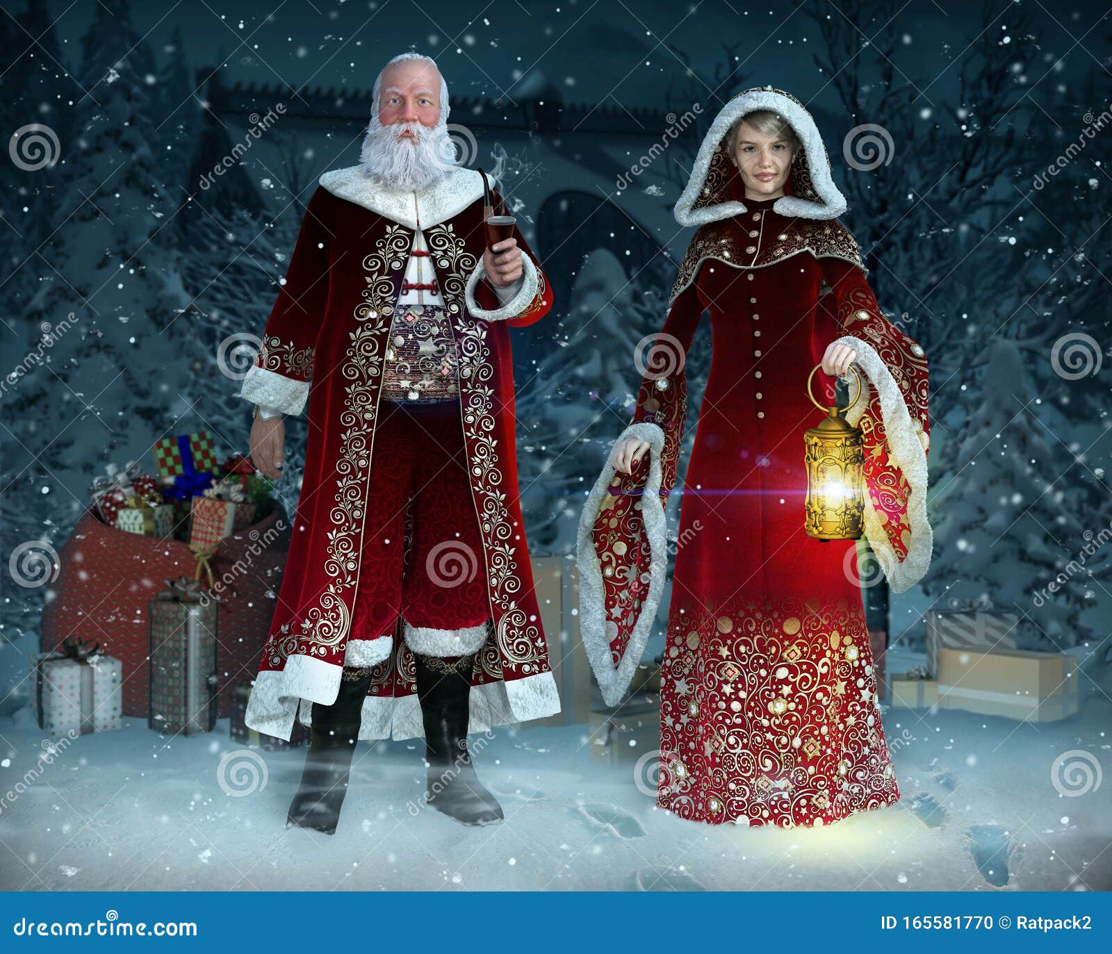 Encantando O Sr. E a Sra. Papai Noel Na Noite De Natal Ilustração Stock -  Ilustração de caucasiano, exterior: 165581770