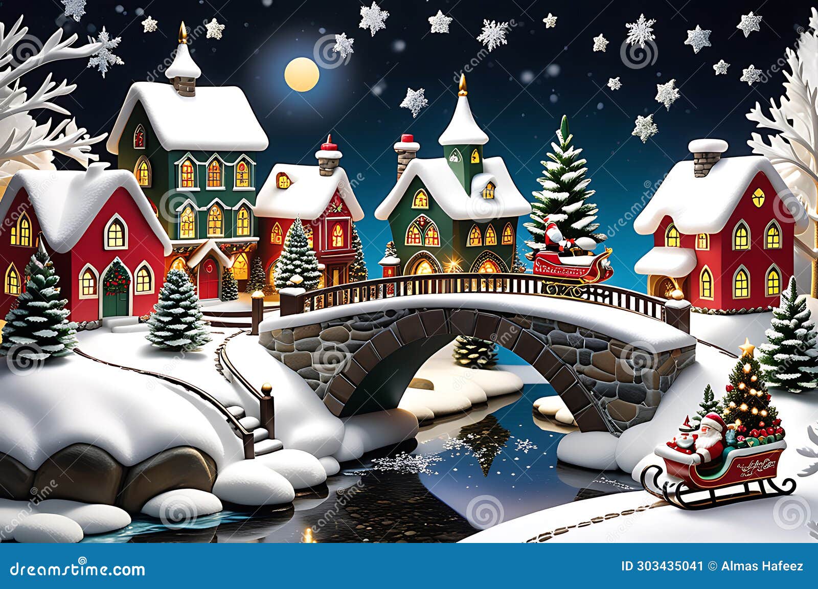 enchanted snowfall: snow globe enveloping a whimsical christmas scene, delicate flurries cascading over a miniature snow-covered