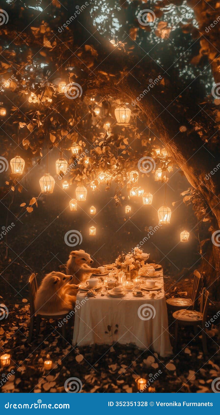 enchanted tea party in the forest with animals - ai inspired art