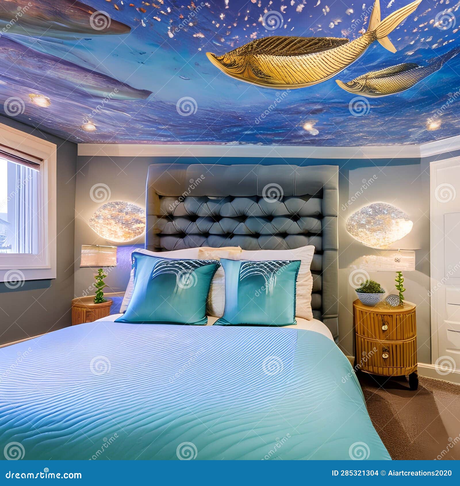 An Enchanted Underwater Mermaid-themed Bedroom with a Seashell Bed