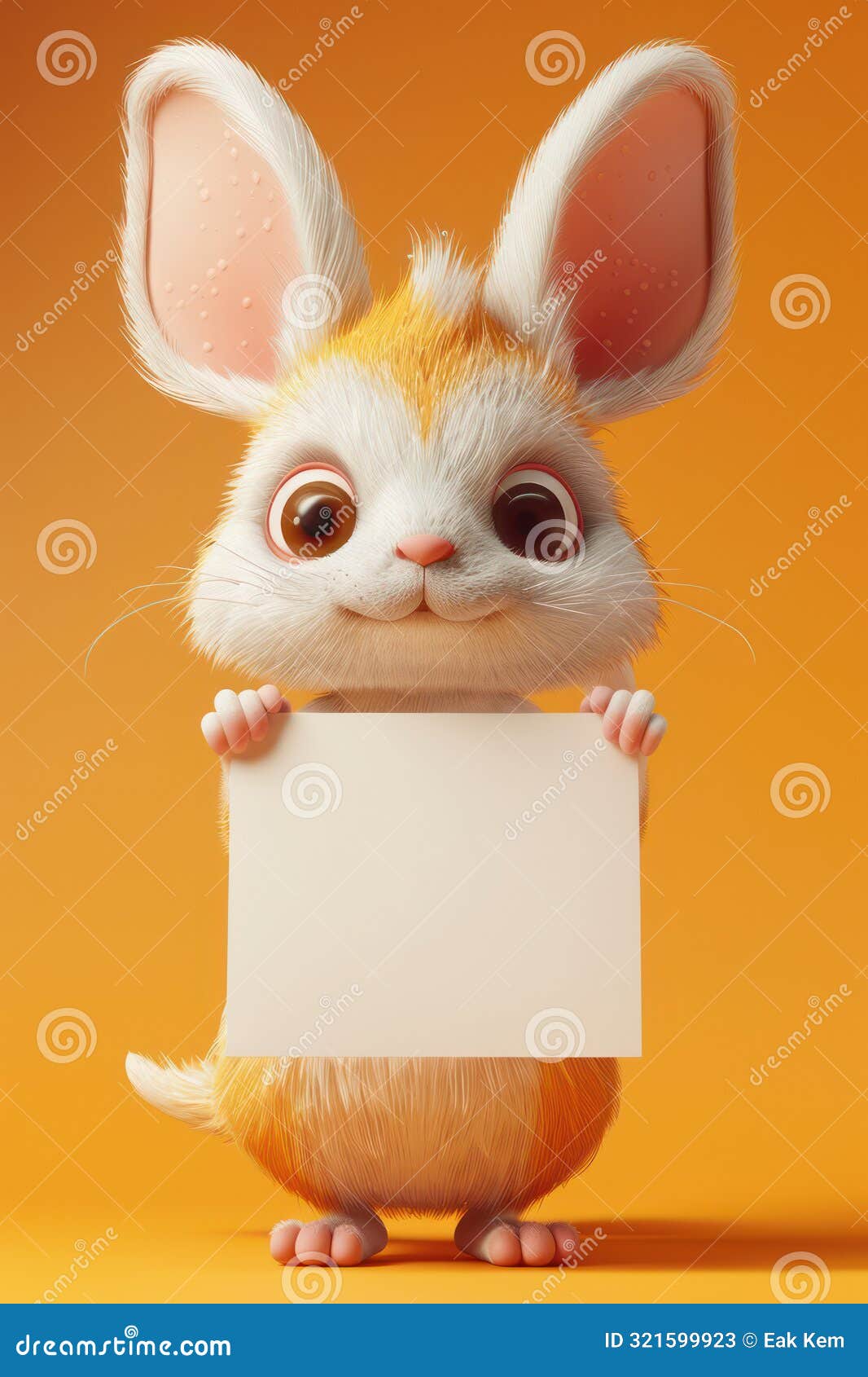 adorable cartoon bunny holding blank sign on an orange background perfect for messages, commercial use, and children themes