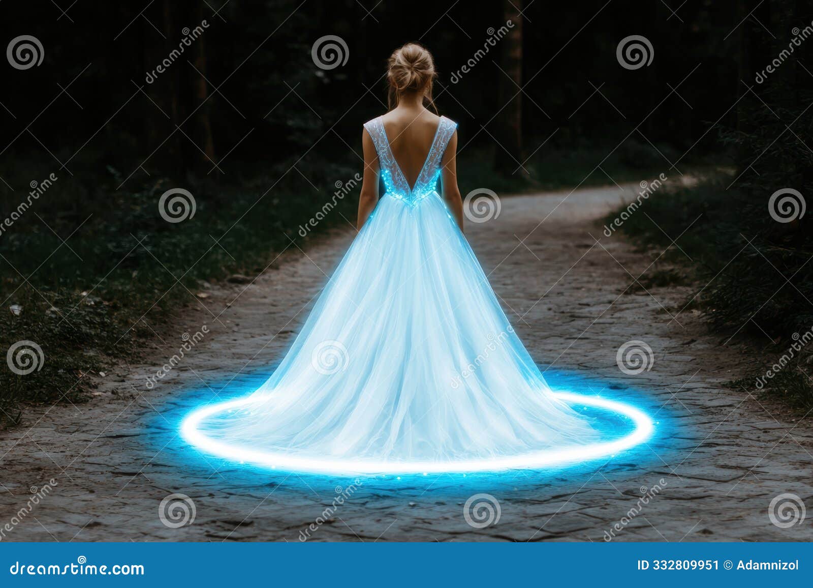 enchanting fairy-like figure in ethereal blue gown